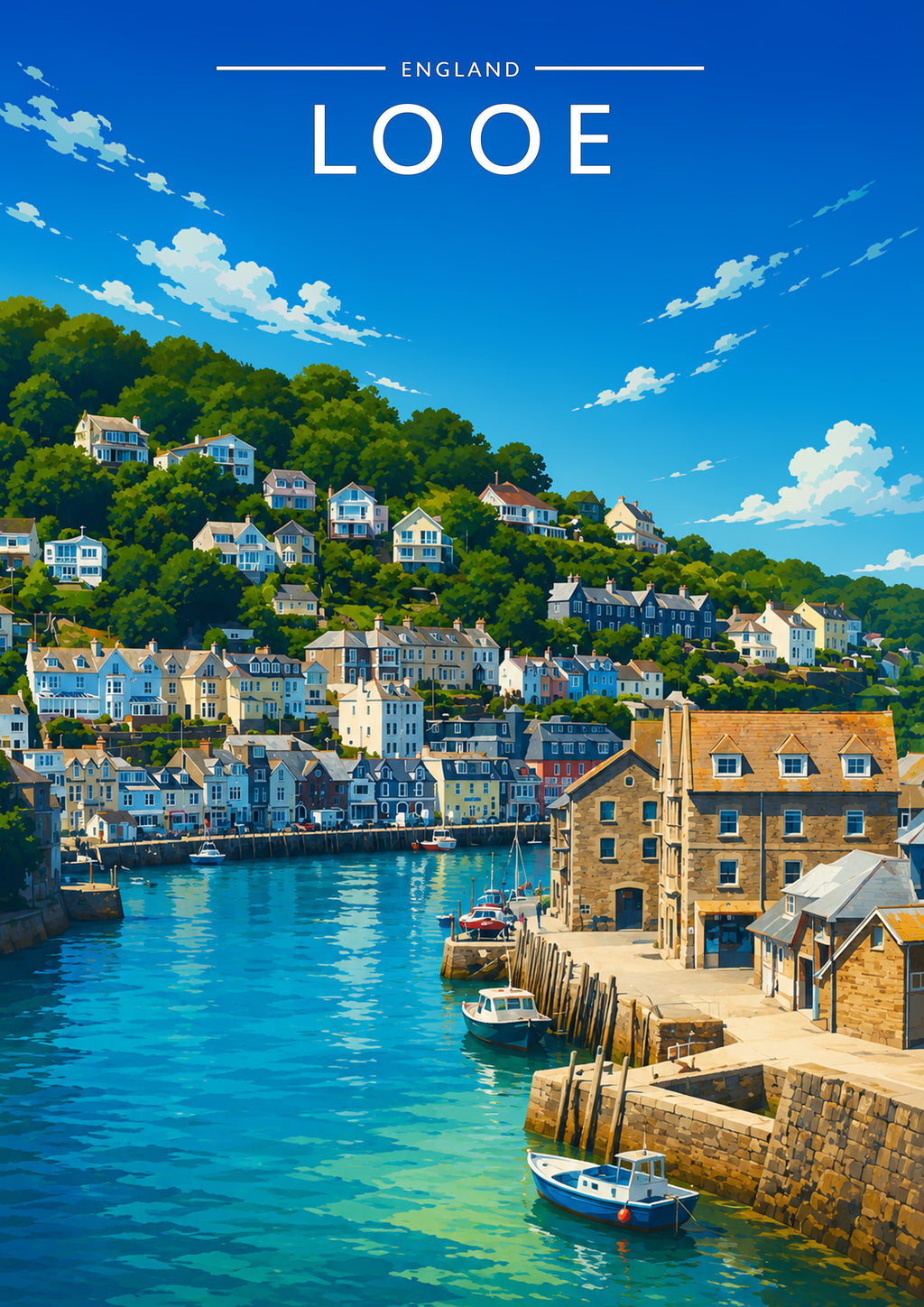 Looe Travel Poster - A4 travel poster print