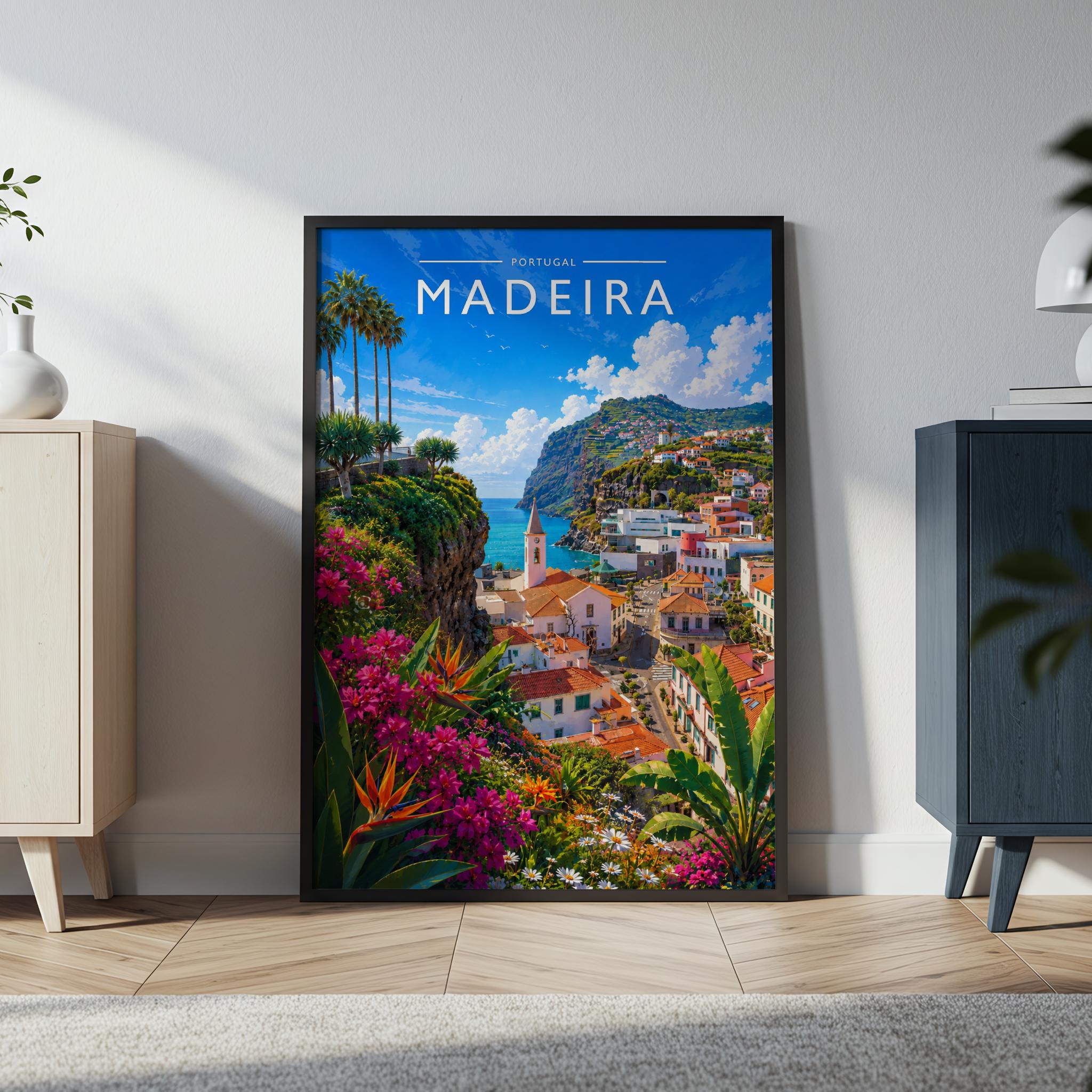 Madeira Travel Poster in a black frame
