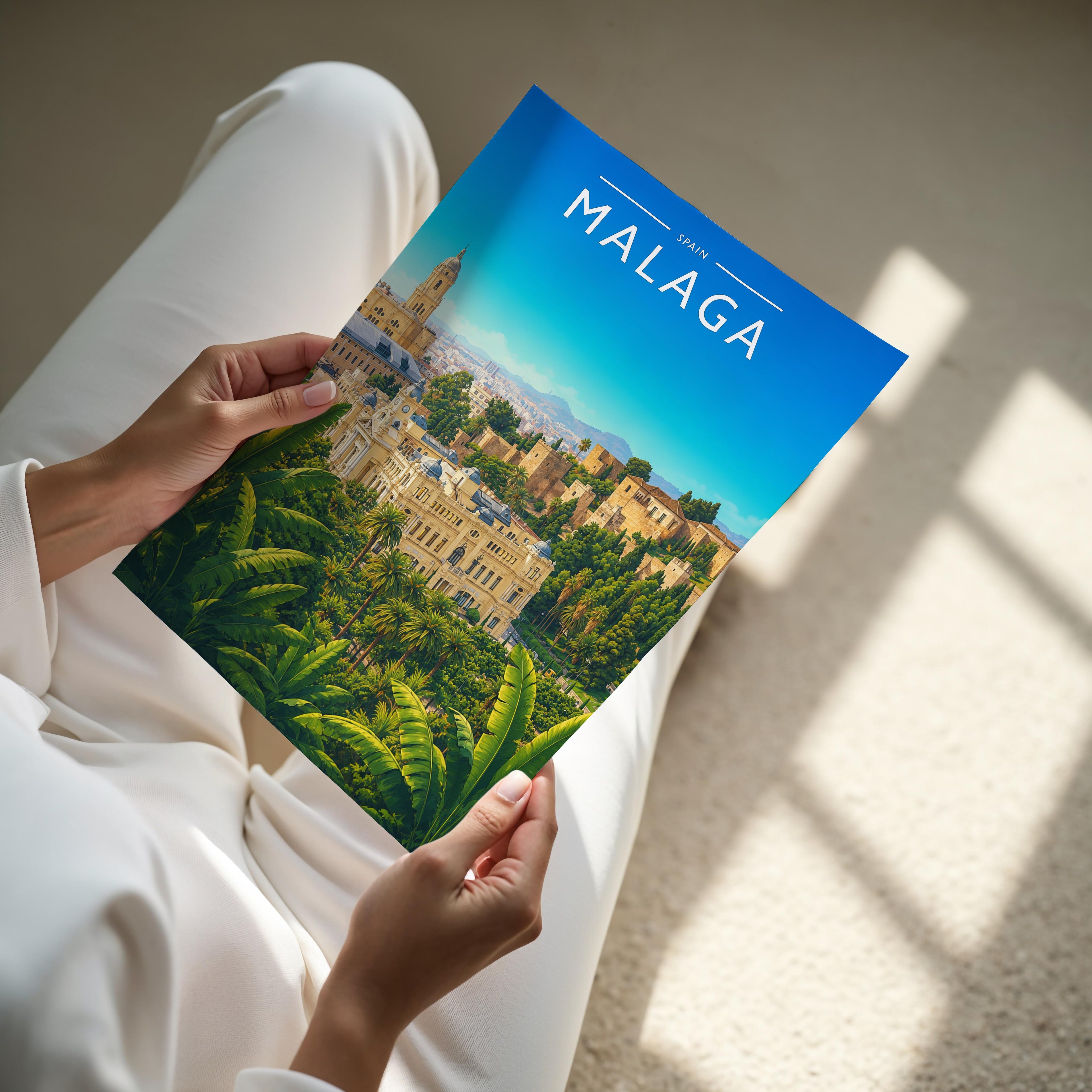 Malaga #3 Travel Poster - A4 print held in hand