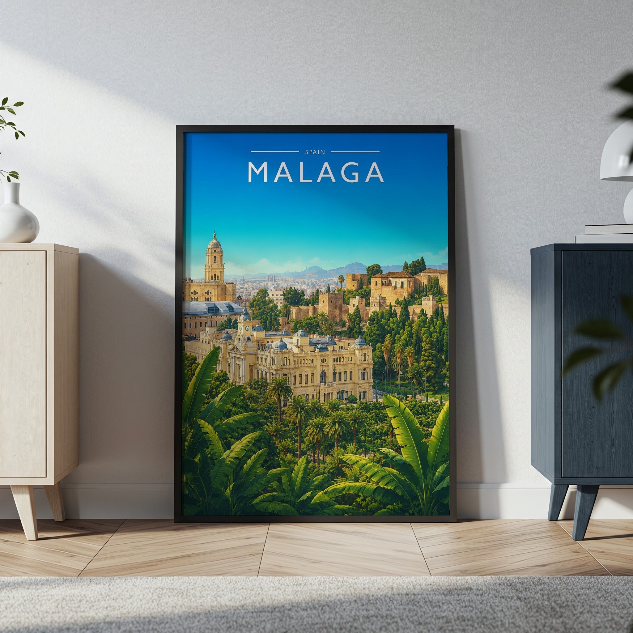 Malaga #3 Travel Poster in a black frame