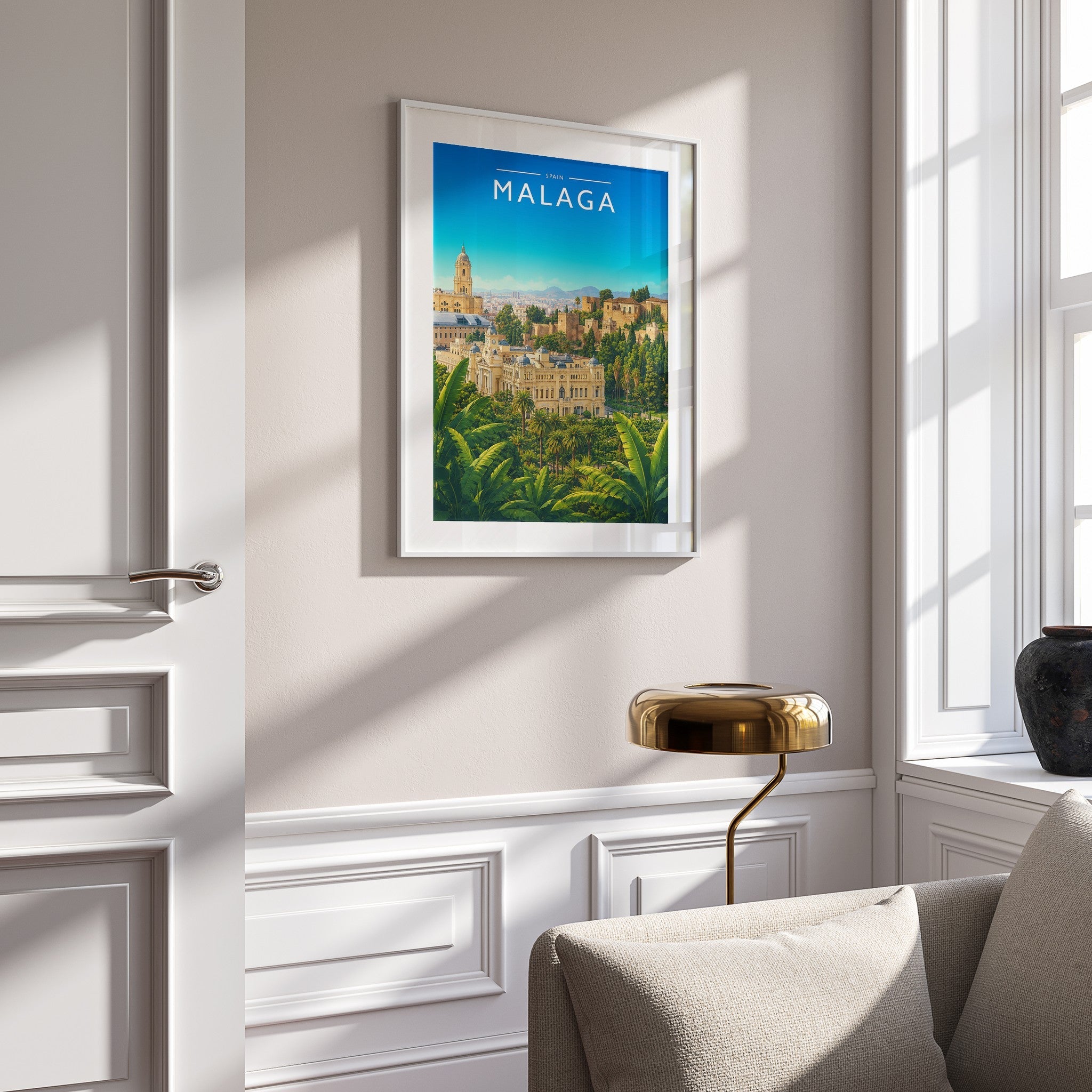 Malaga #3 Travel Poster mounted in a white frame