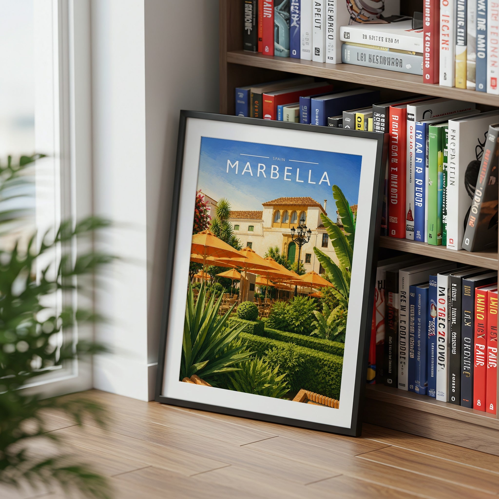 Marbella #3 Travel Poster mounted in a black frame