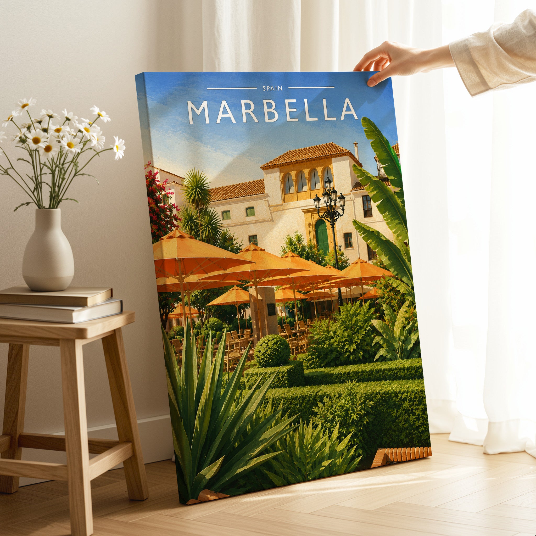 Marbella #3 Travel Poster as a gallery-wrapped canvas
