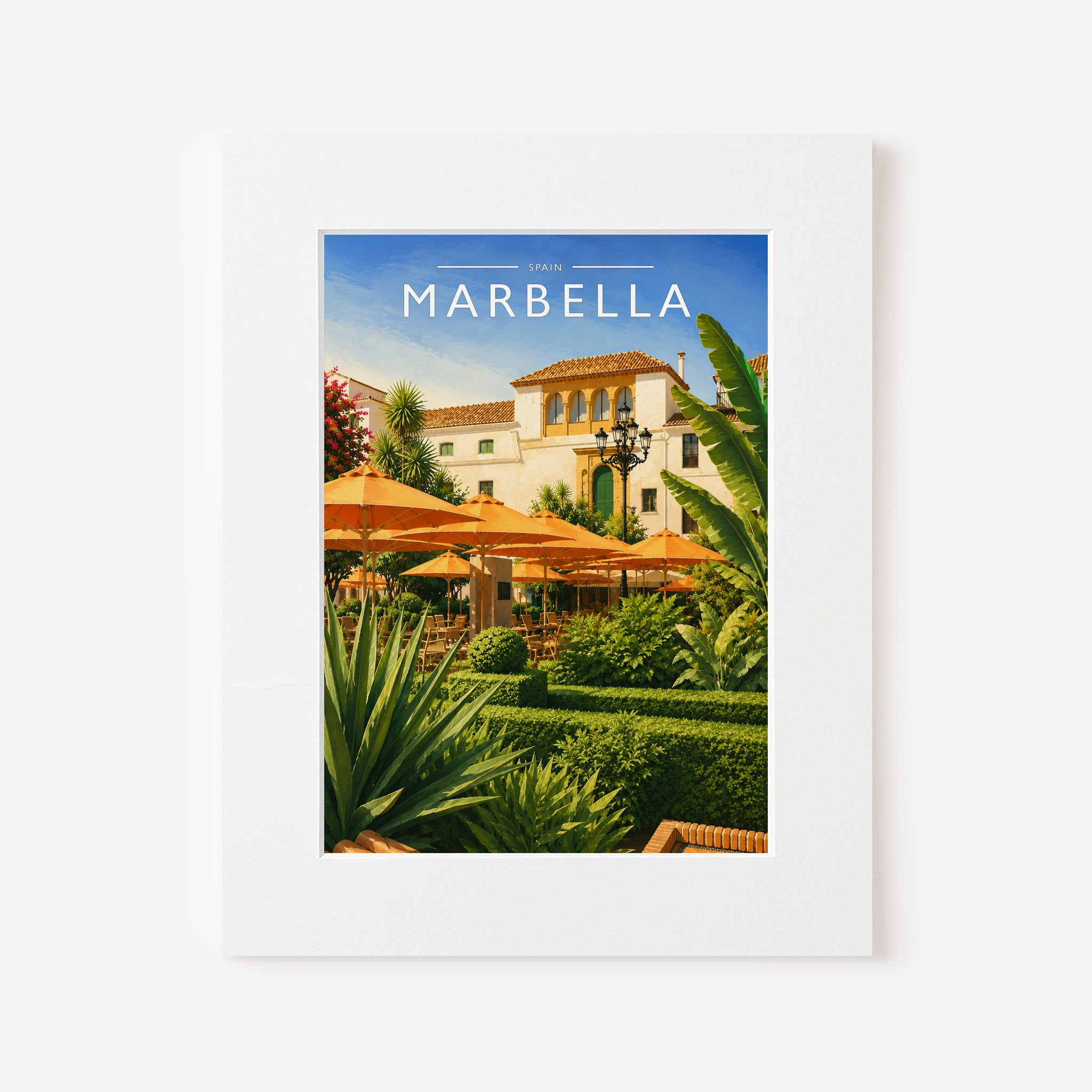 Marbella #3 Travel Poster in a white mount