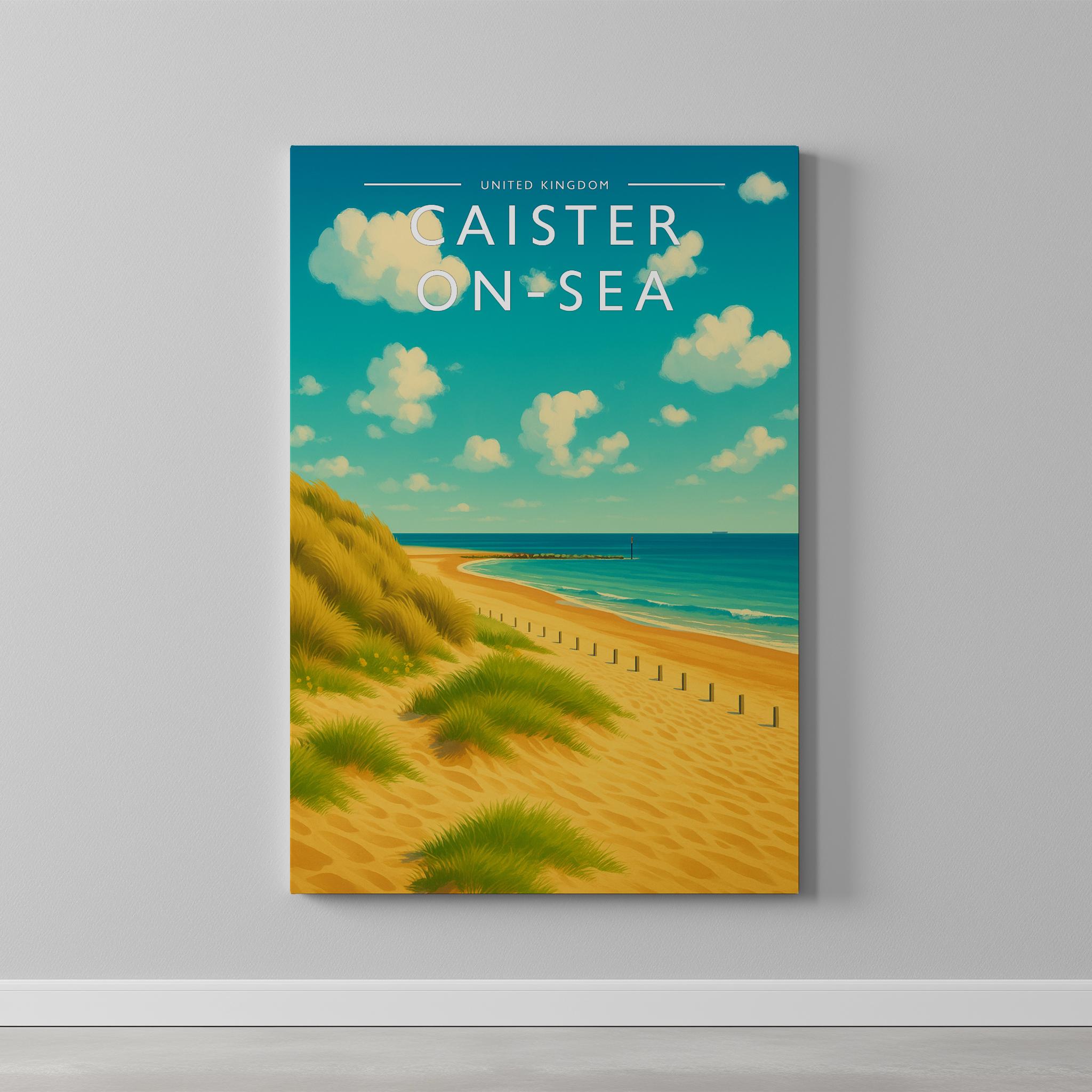 Caister-on-Sea Travel Poster as a gallery-wrapped canvas on a plain wall