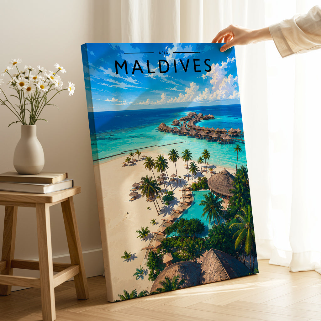 Maldives Travel Poster as a gallery-wrapped canvas