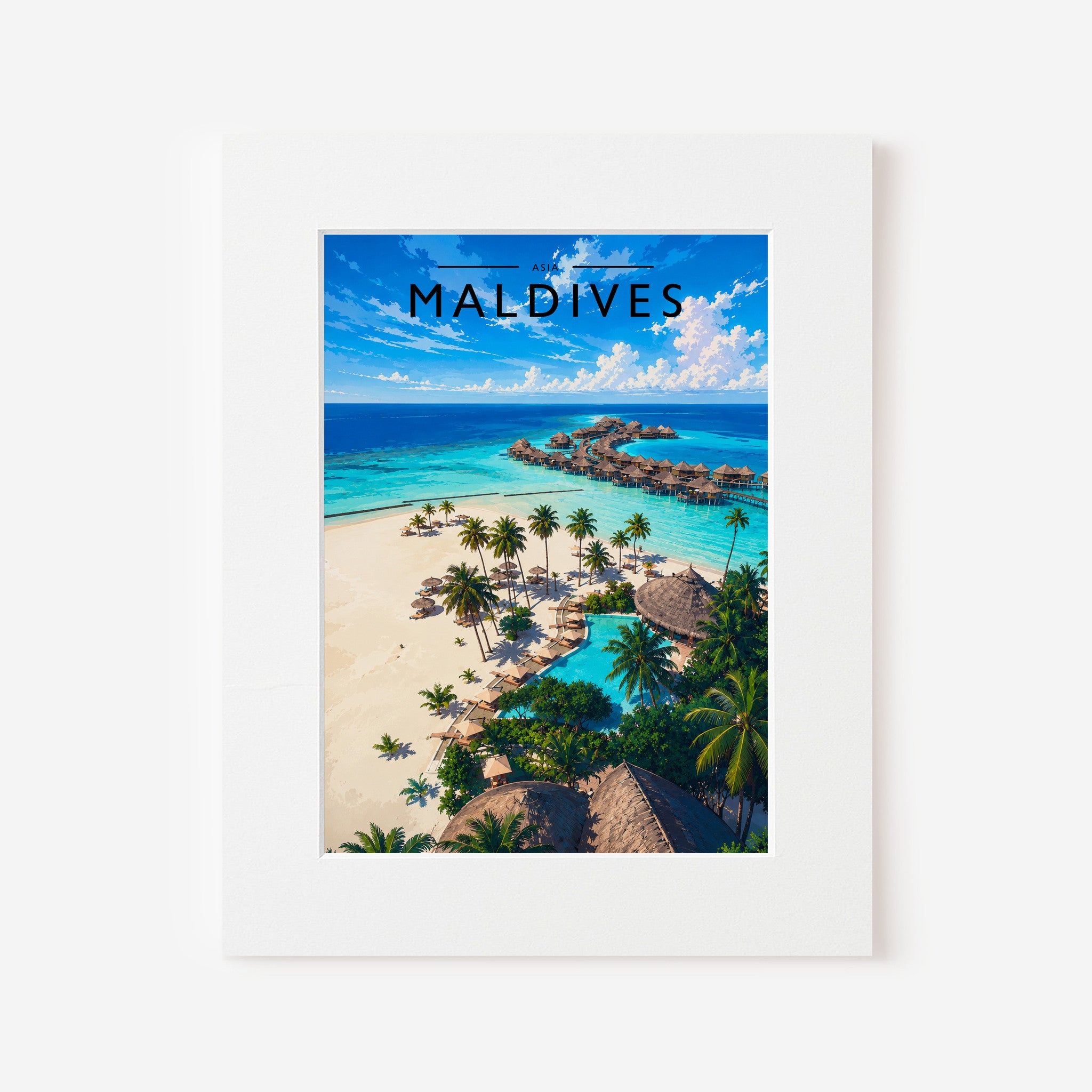 Maldives Travel Poster in a white mount