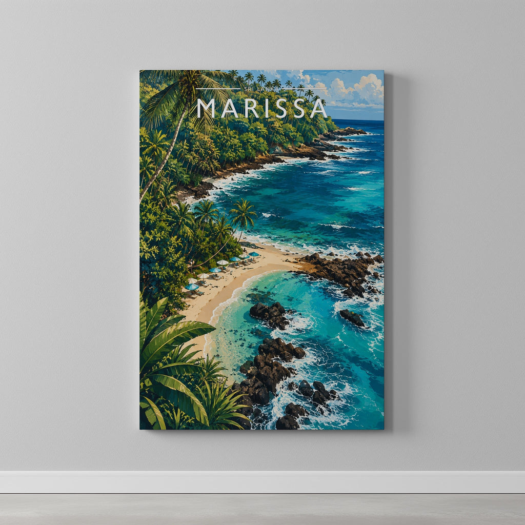 Marissa Travel Poster as a gallery-wrapped canvas on a plain wall