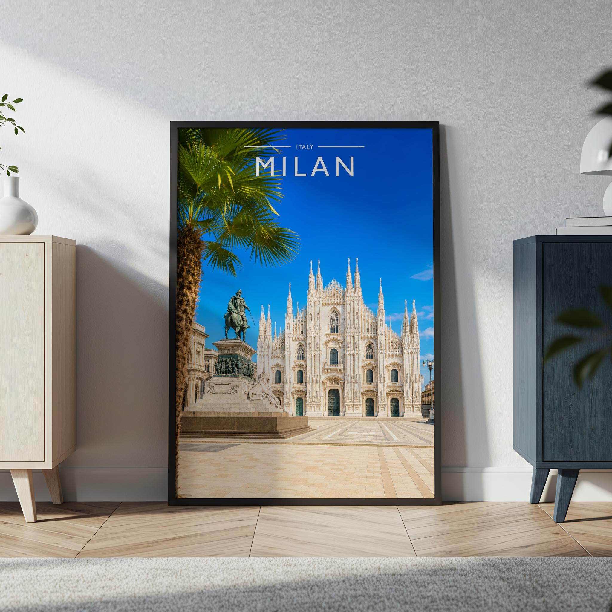 Milan Travel Poster in a black frame