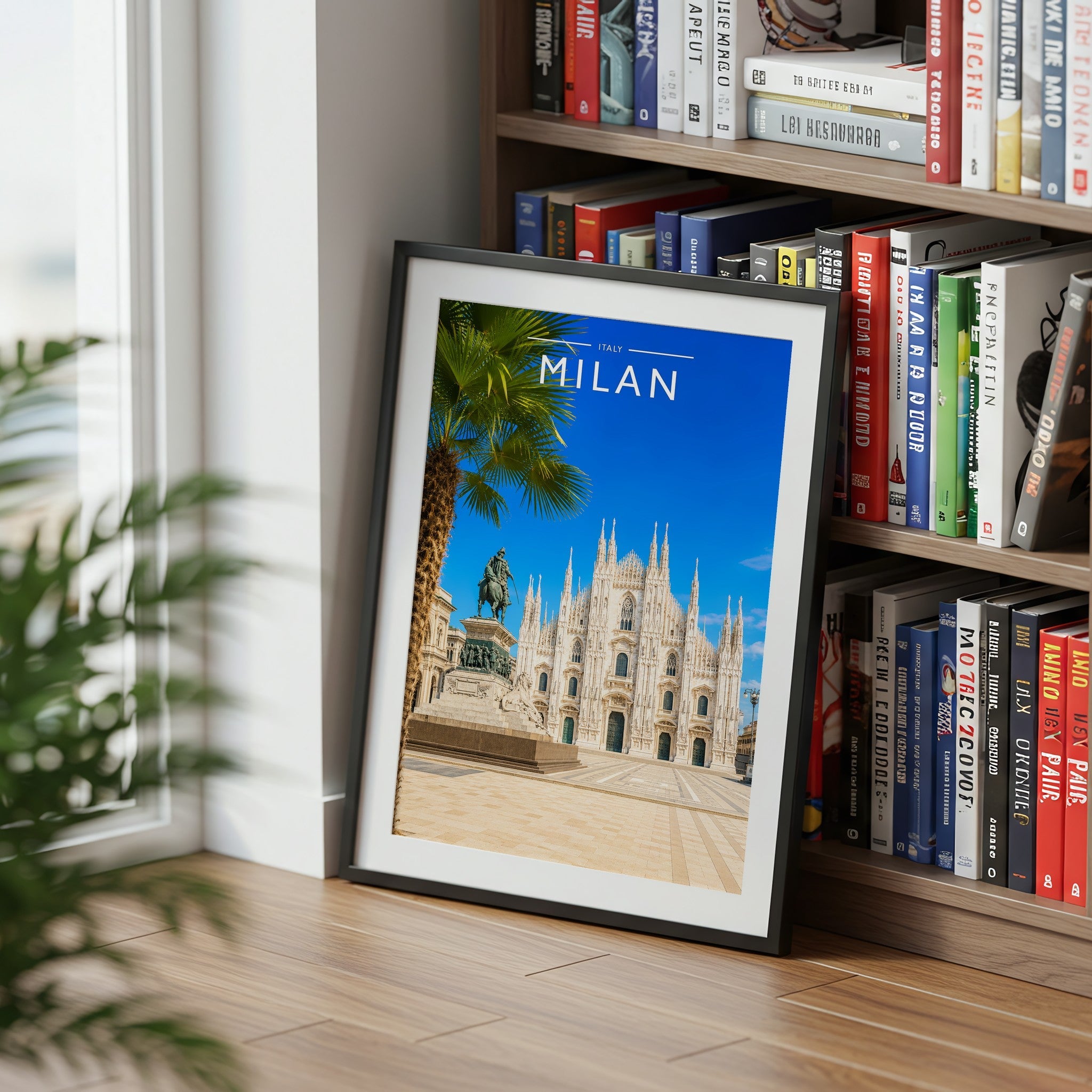 Milan Travel Poster mounted in a black frame