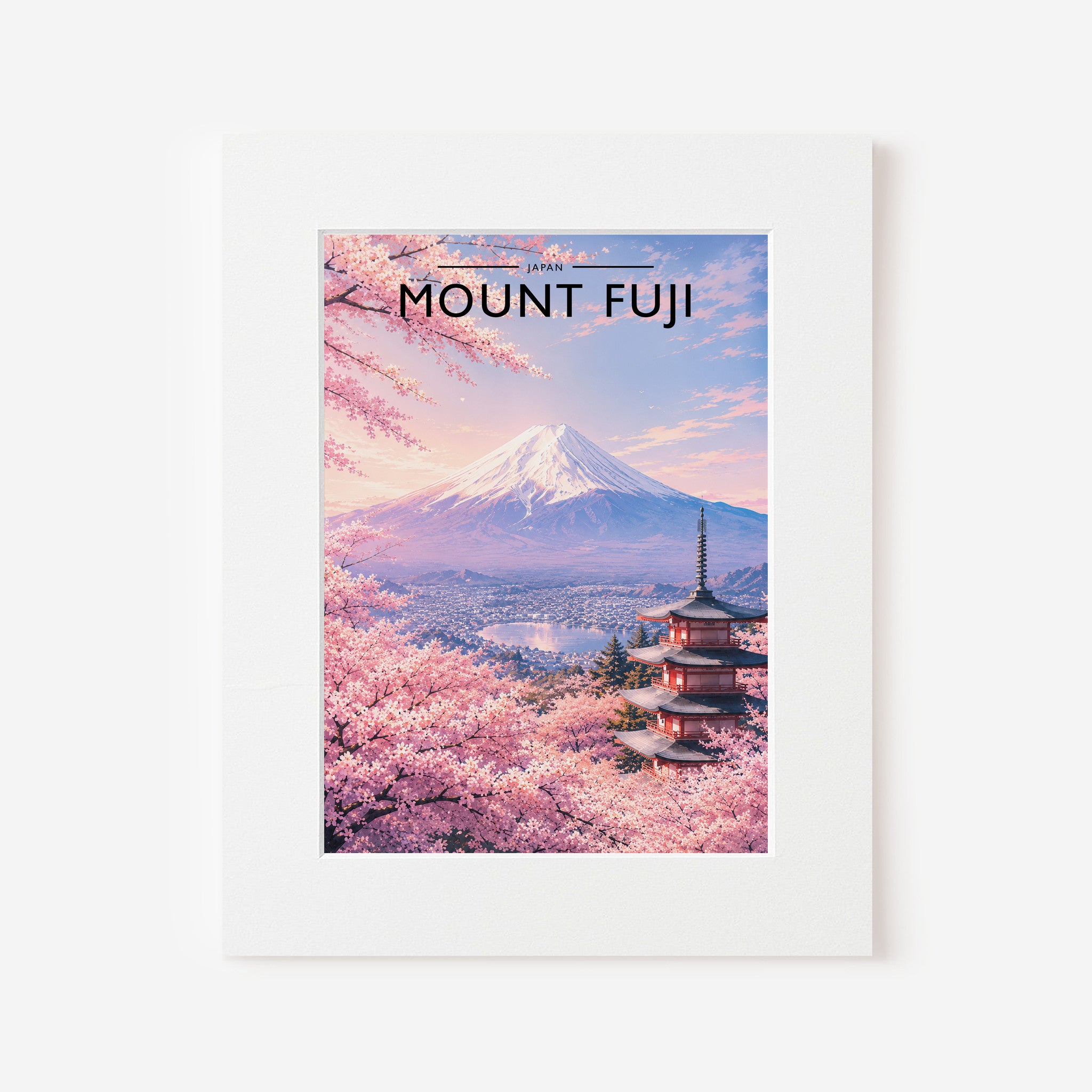 Mount Fuji Travel Poster in a white mount