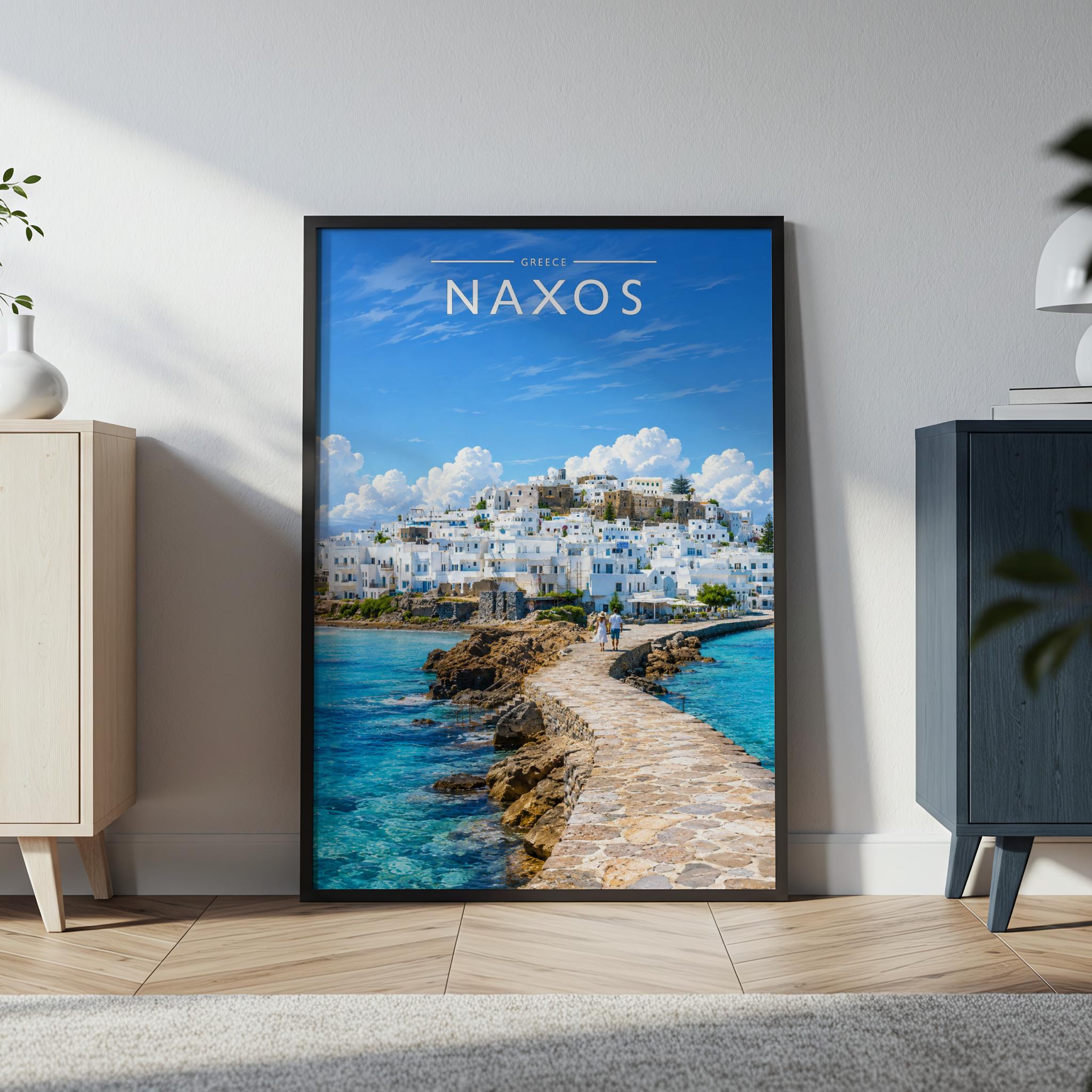 Naxos Travel Poster in a black frame
