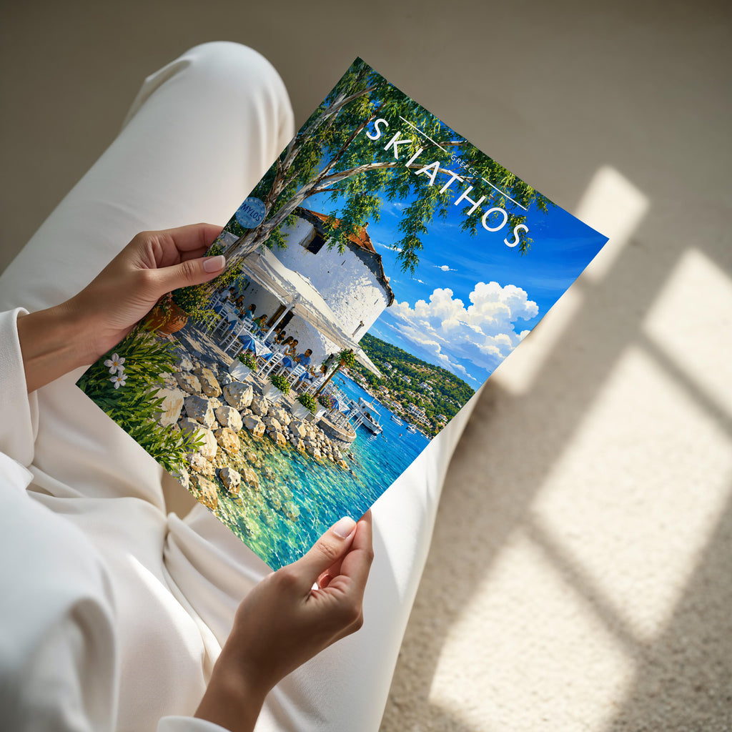 Skiathos #3 Travel Poster - A4 print held in hand