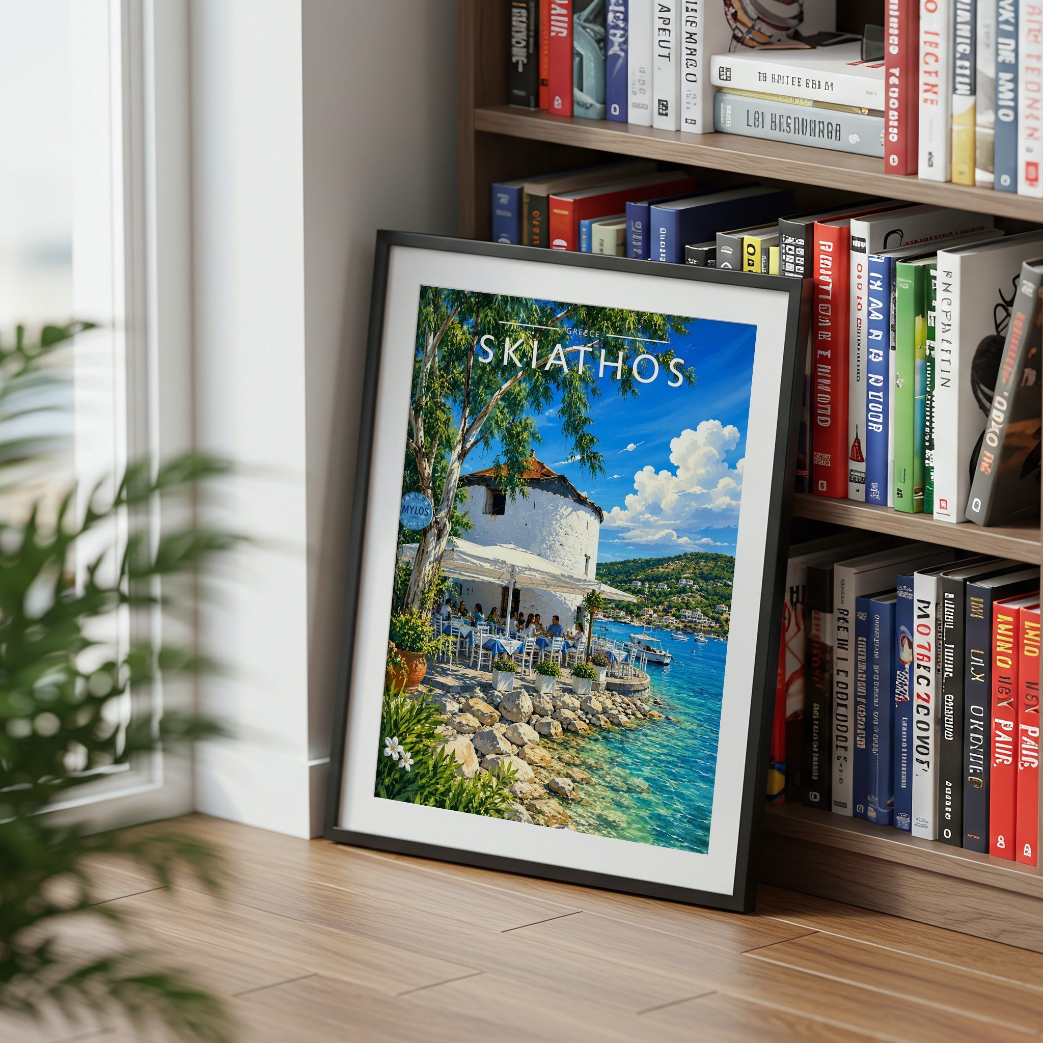 Skiathos #3 Travel Poster mounted in a black frame