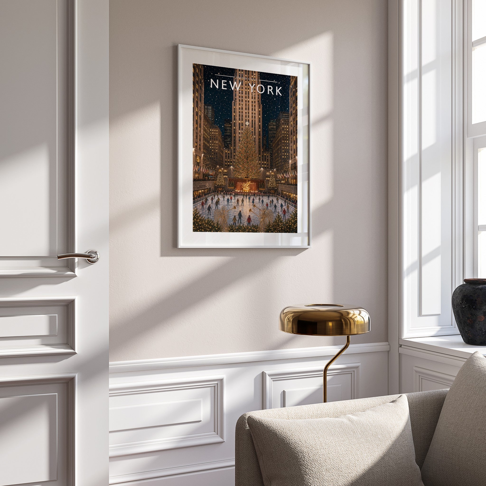 New York #6 Travel Poster mounted in a white frame