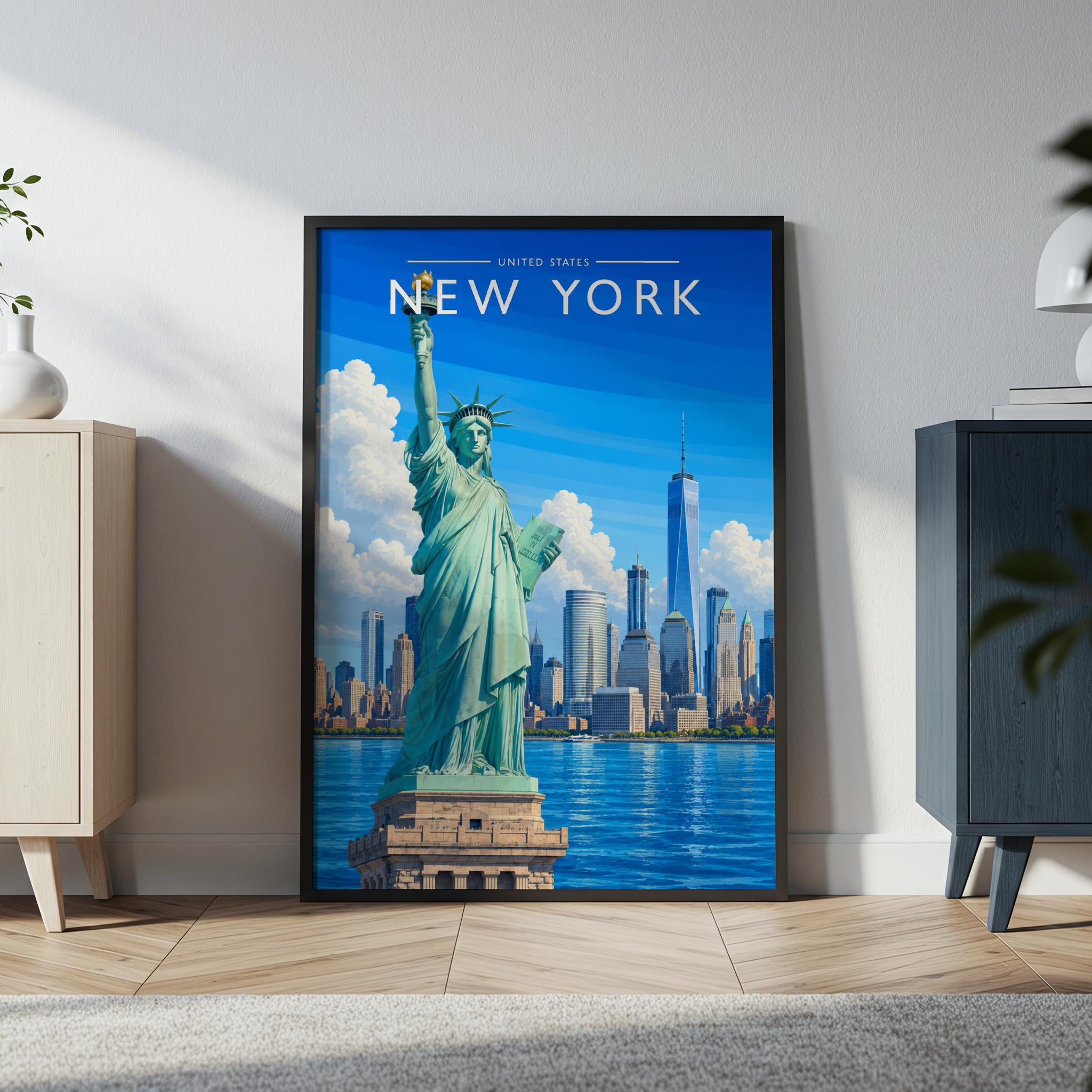 New York #8 Travel Poster in a black frame