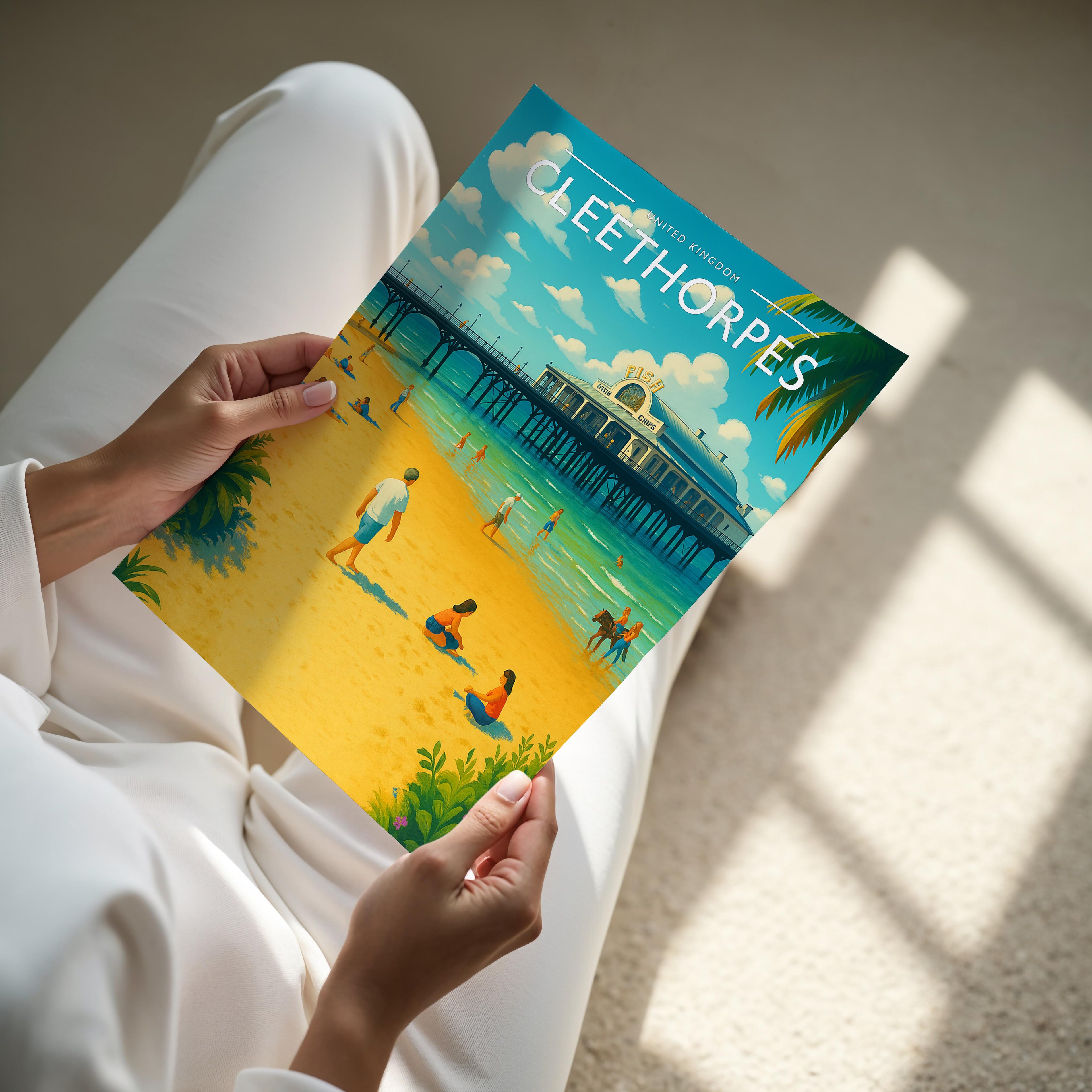 Cleethorpes Travel Poster - A4 print held in hand