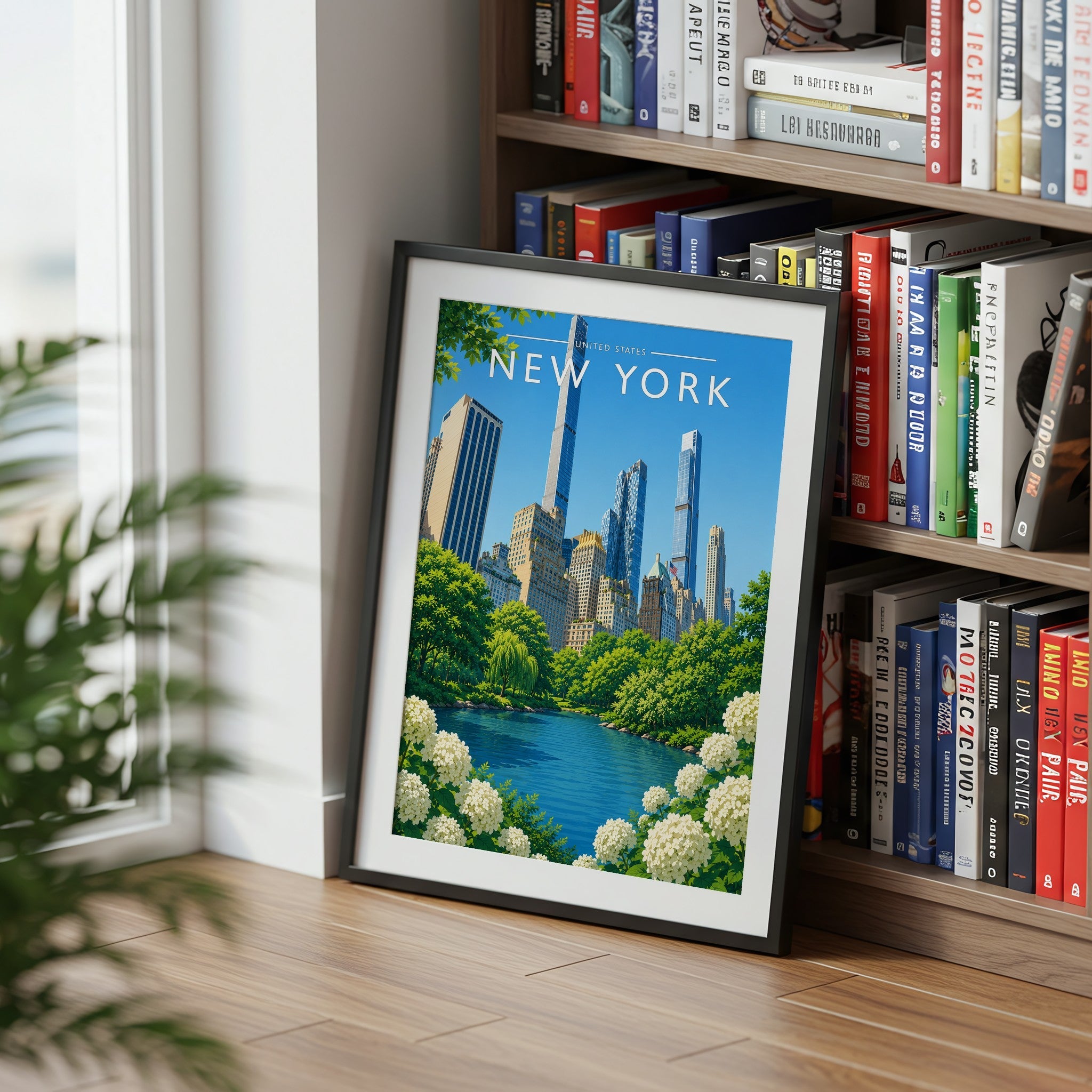 New York #9 Travel Poster mounted in a black frame