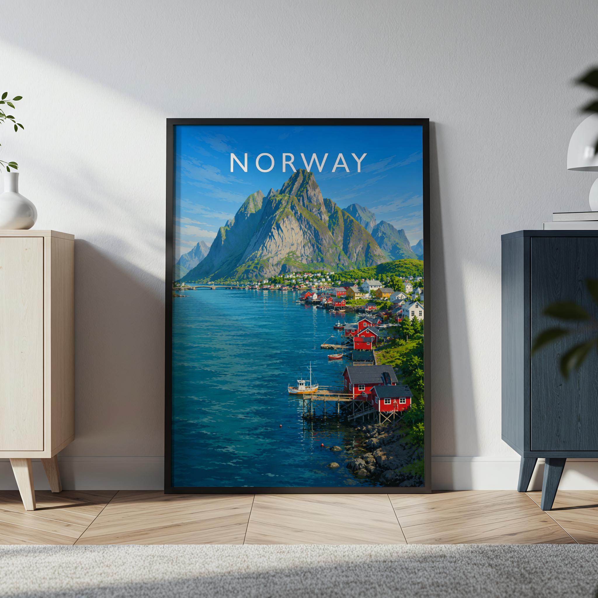 Norway Travel Poster in a black frame