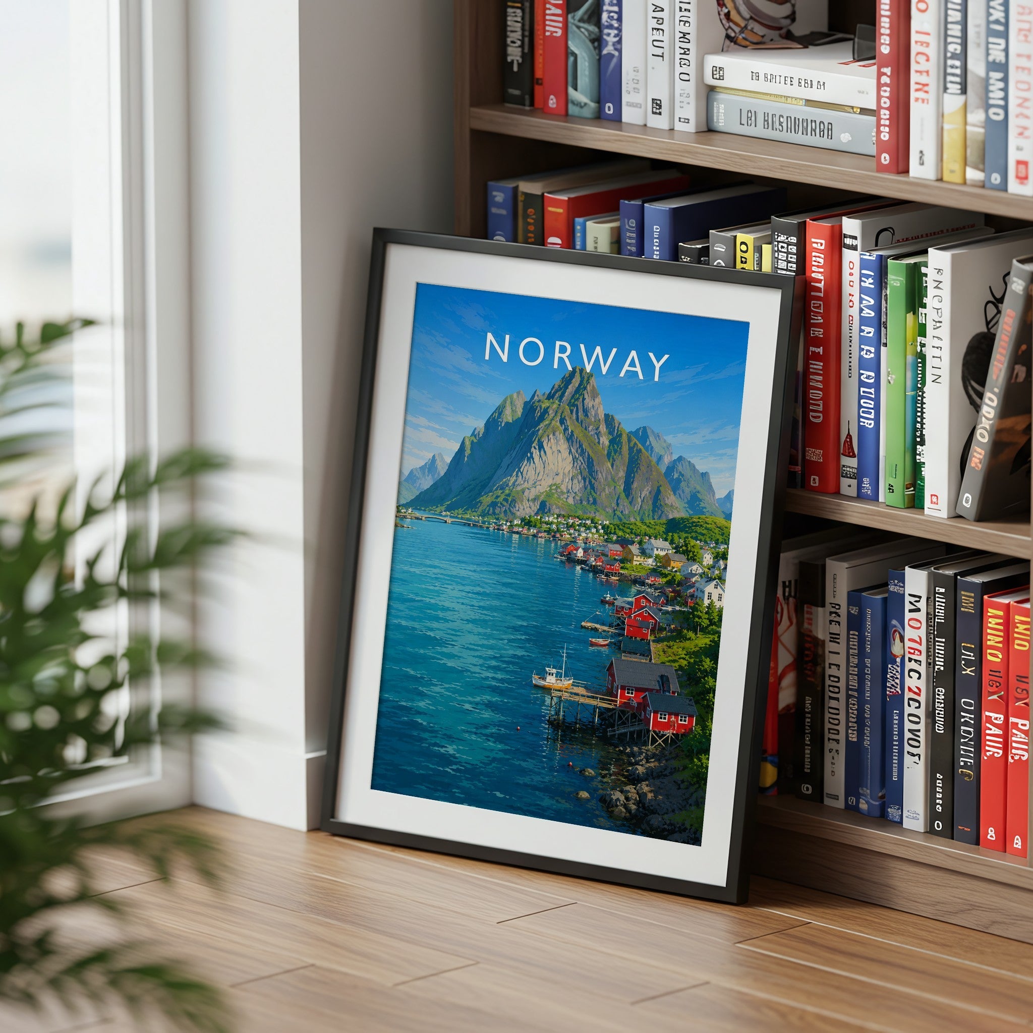 Norway Travel Poster mounted in a black frame