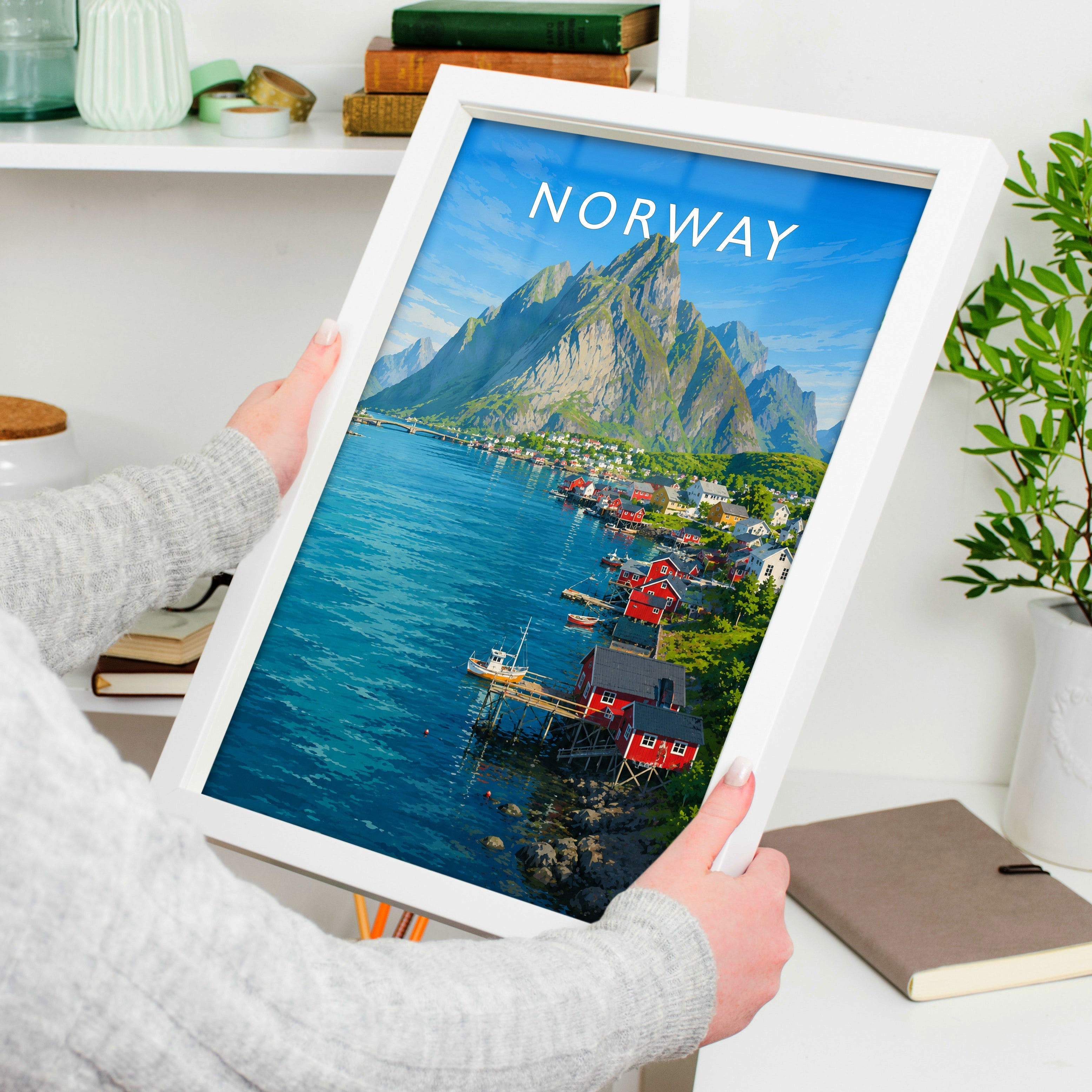 Norway Travel Poster held in a white frame