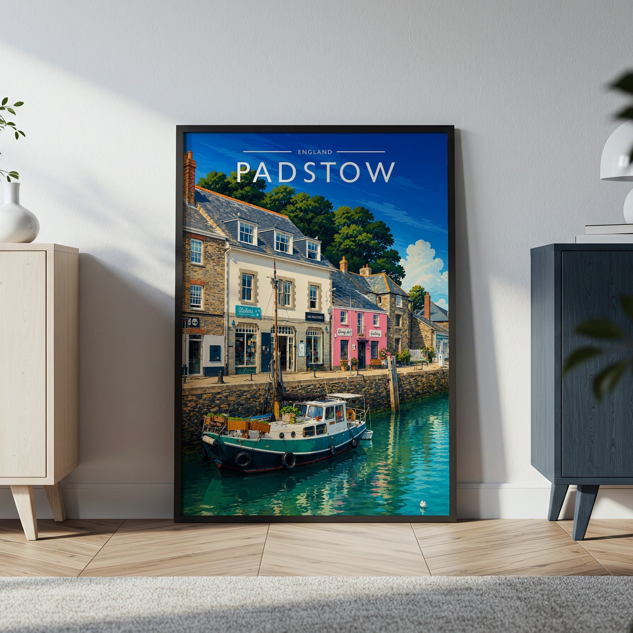 Padstow #2 Travel Poster in a black frame