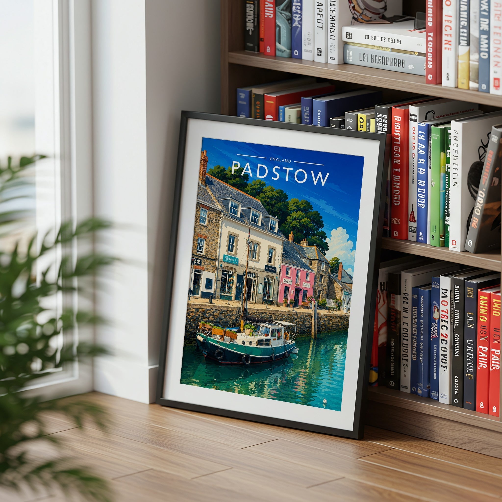 Padstow #2 Travel Poster mounted in a black frame