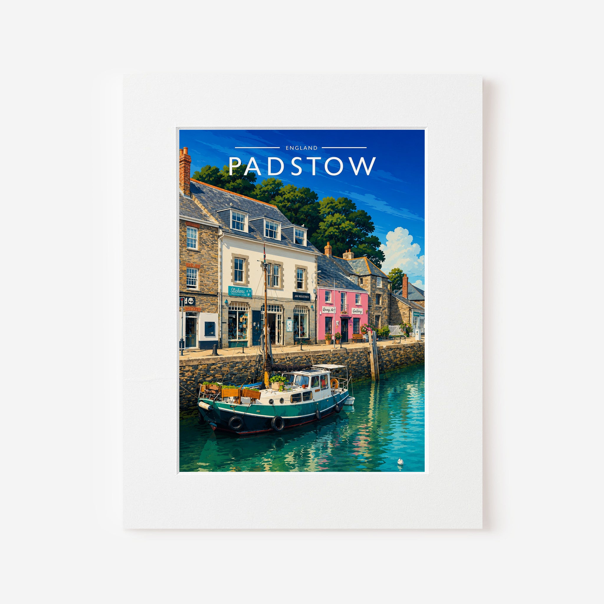 Padstow #2 Travel Poster in a white mount