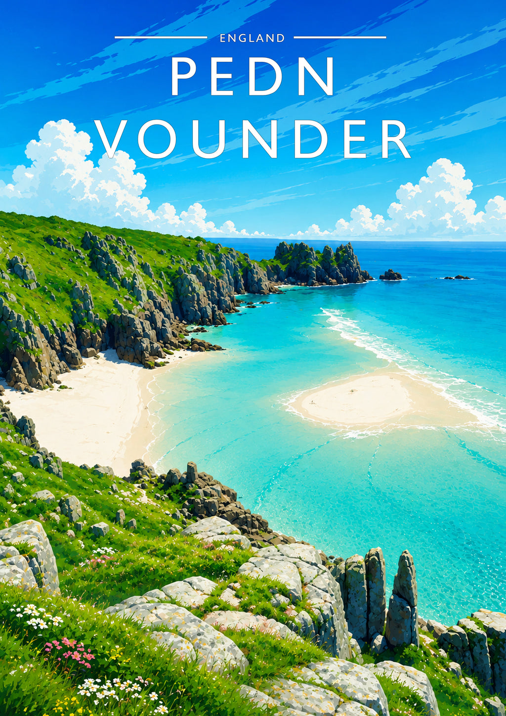 Pedn Vounder Travel Poster - A4 travel poster print