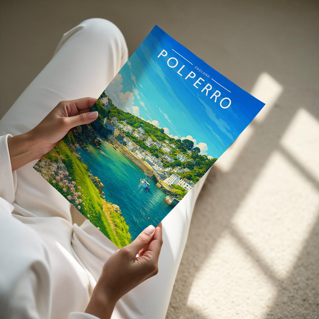 Polperro #2 Travel Poster - A4 print held in hand
