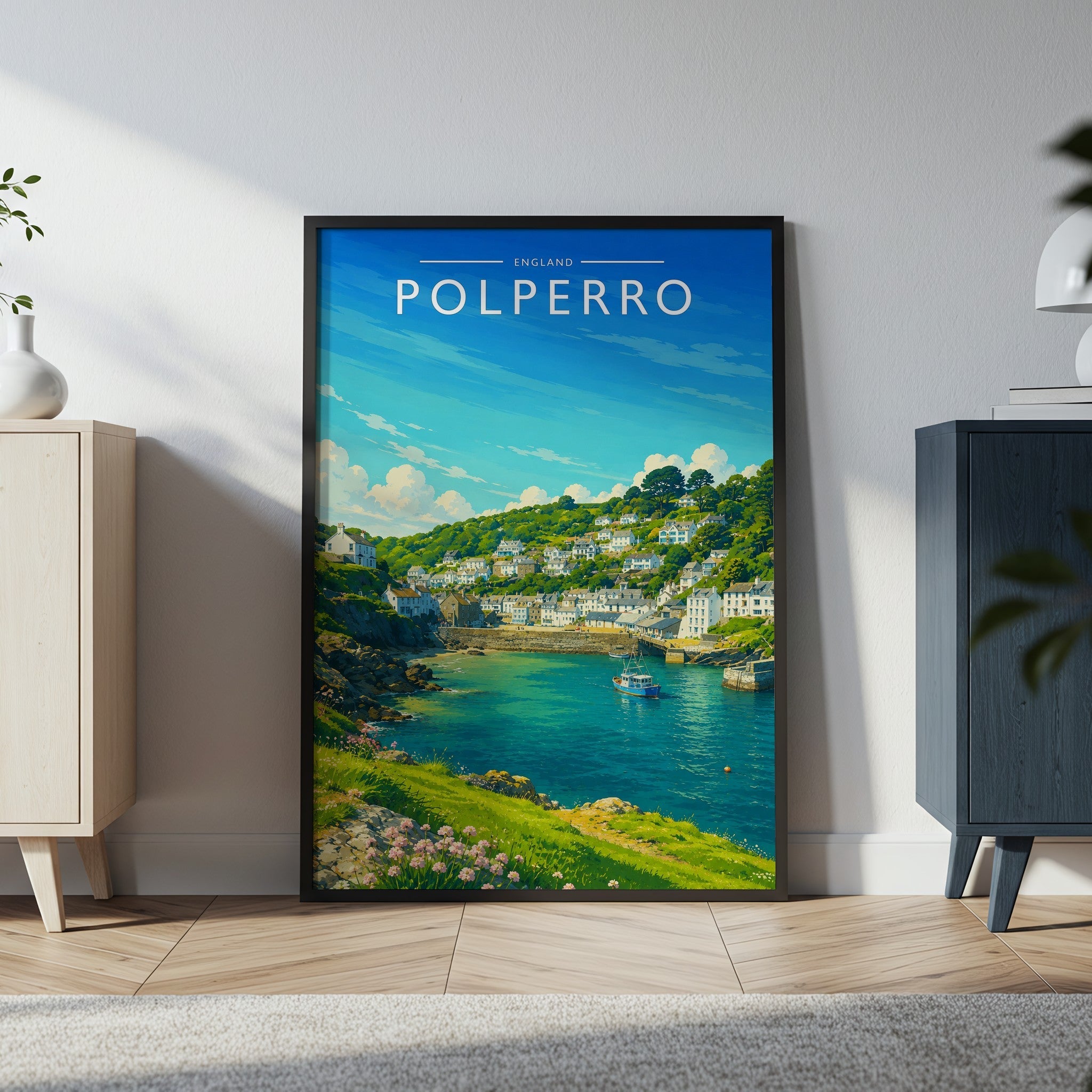 Polperro #2 Travel Poster in a black frame