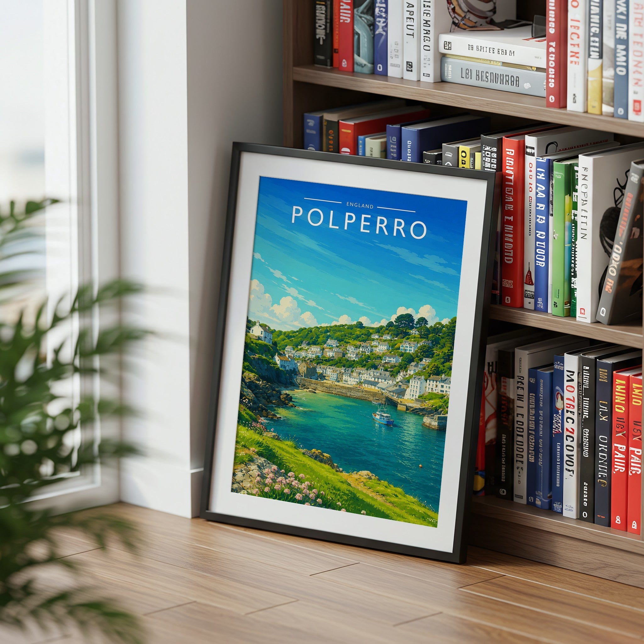 Polperro #2 Travel Poster mounted in a black frame