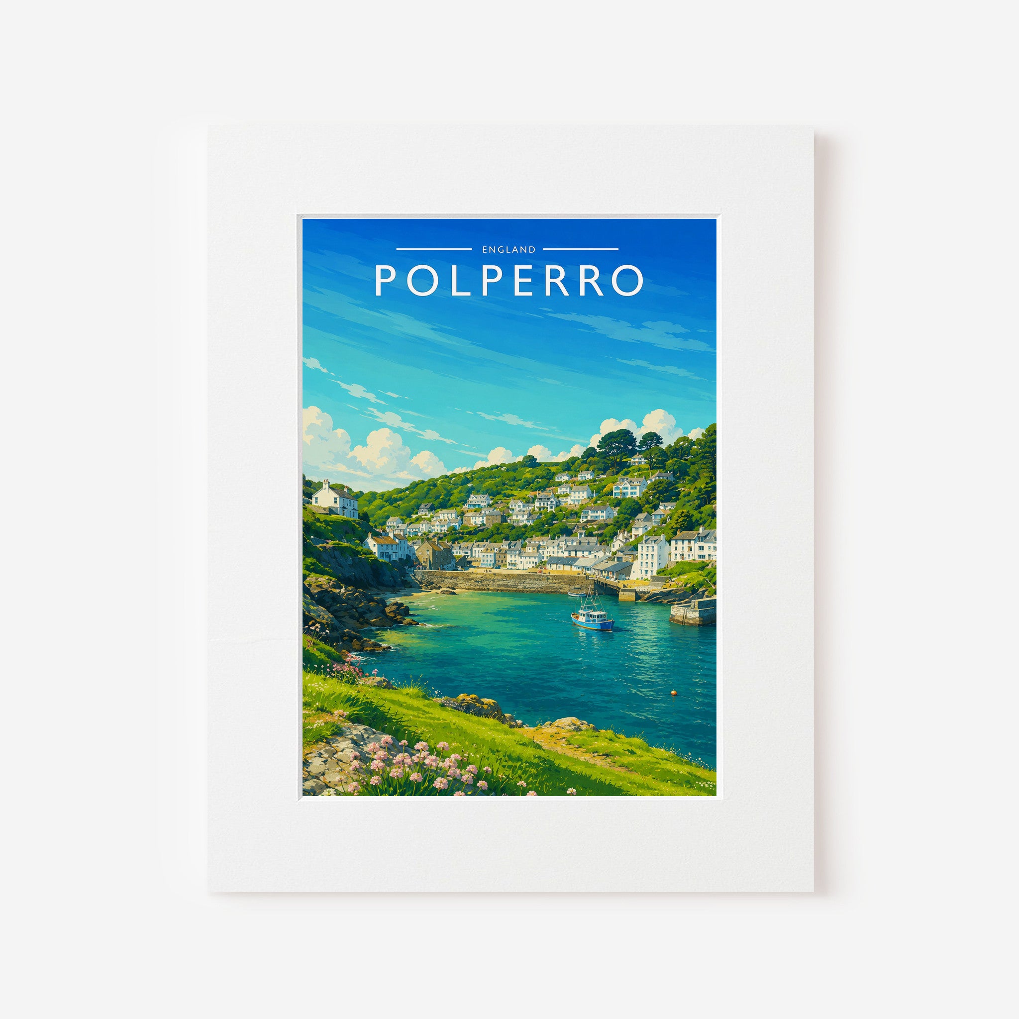Polperro #2 Travel Poster in a white mount