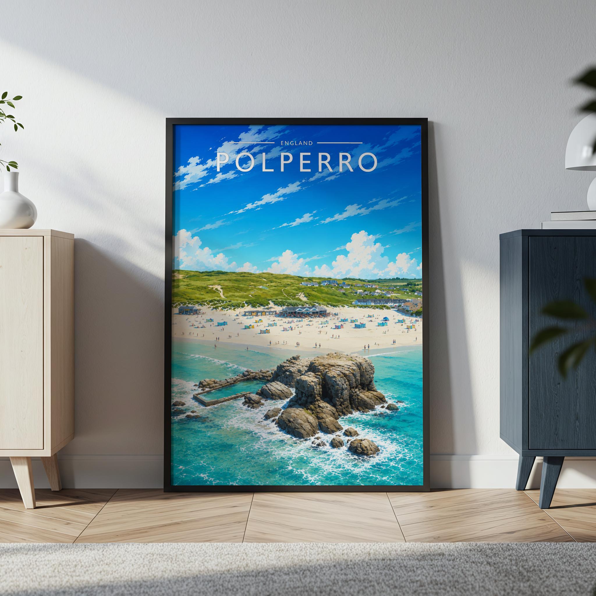 Polperro #3 Travel Poster in a black frame