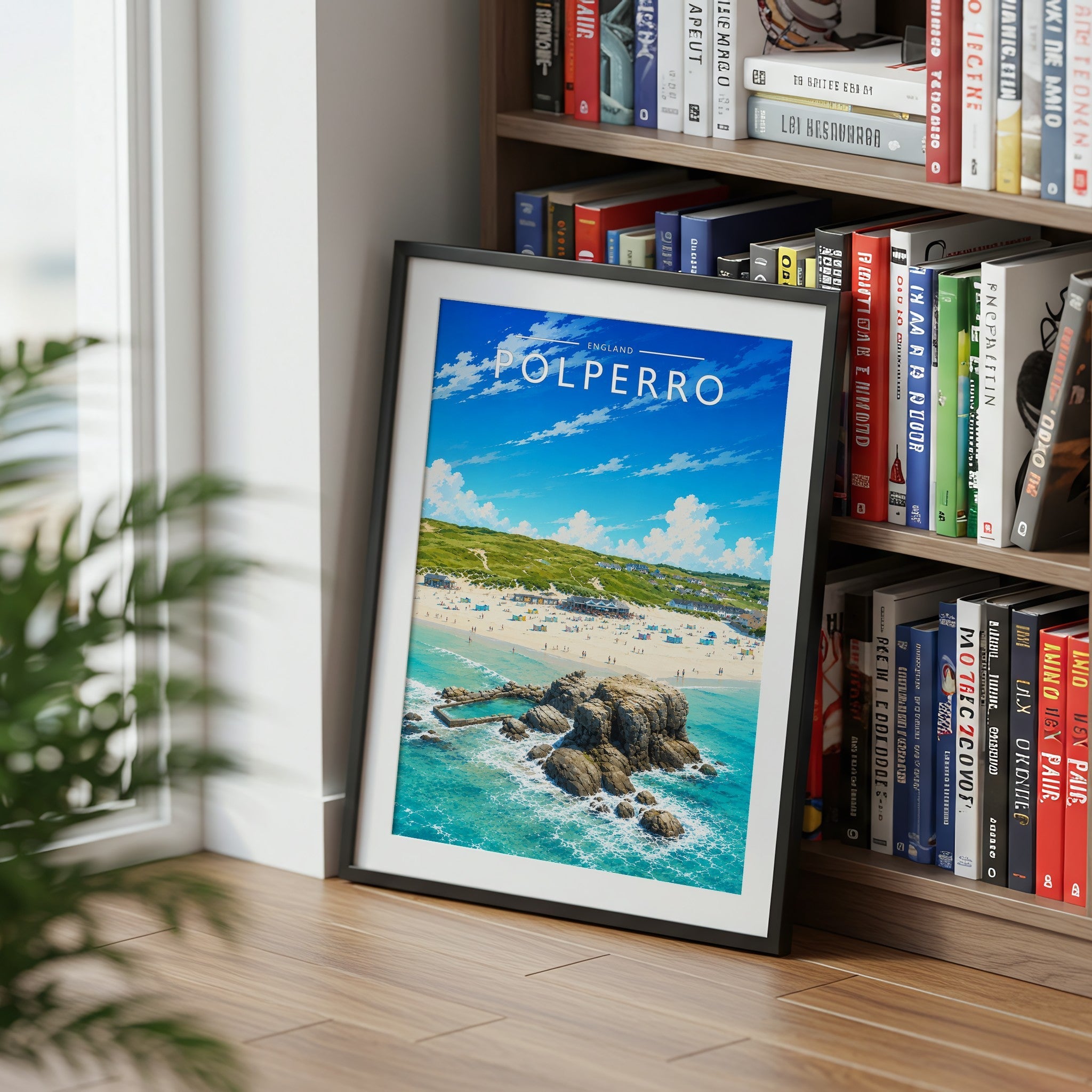 Polperro #3 Travel Poster mounted in a black frame