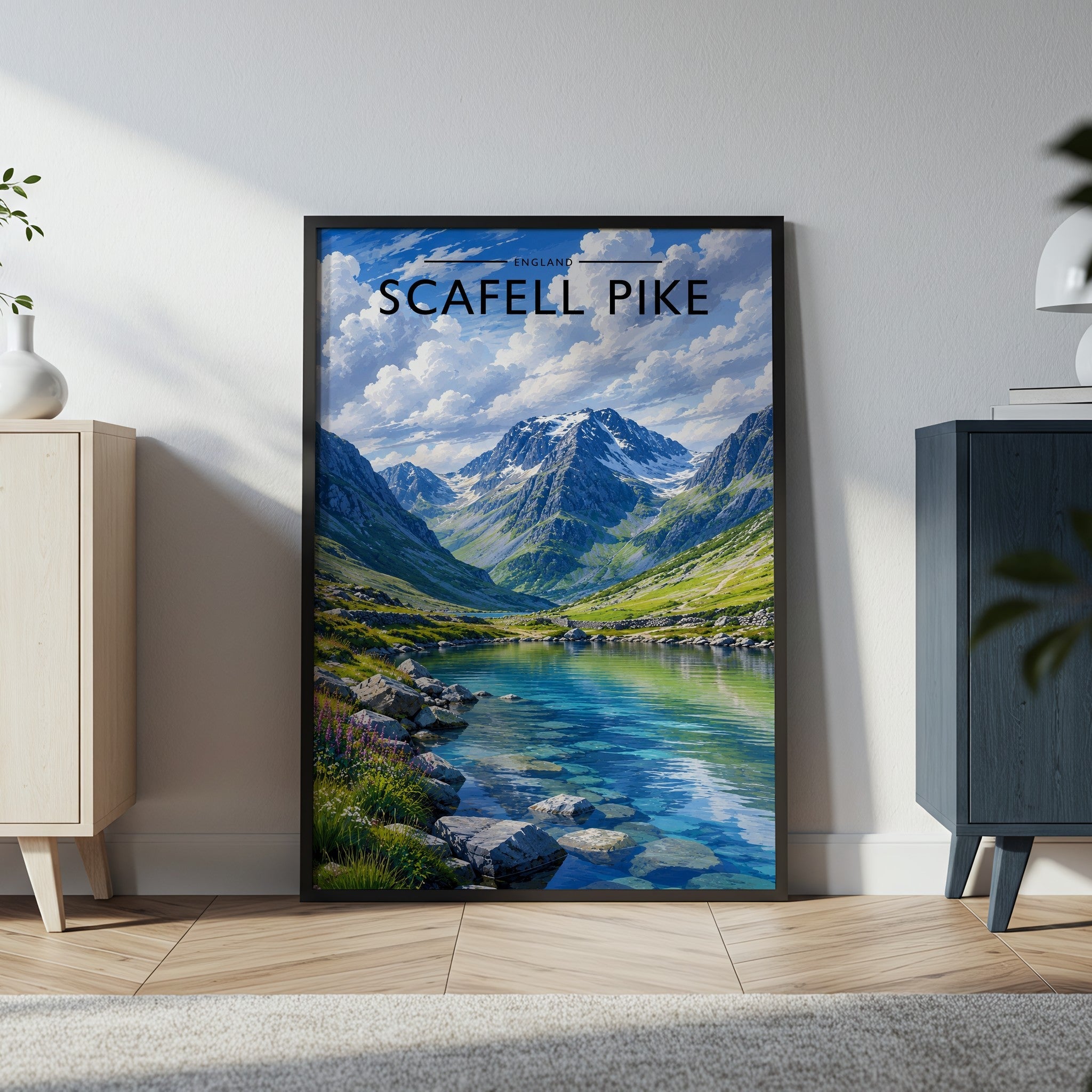 Scafell Pike Travel Poster in a black frame