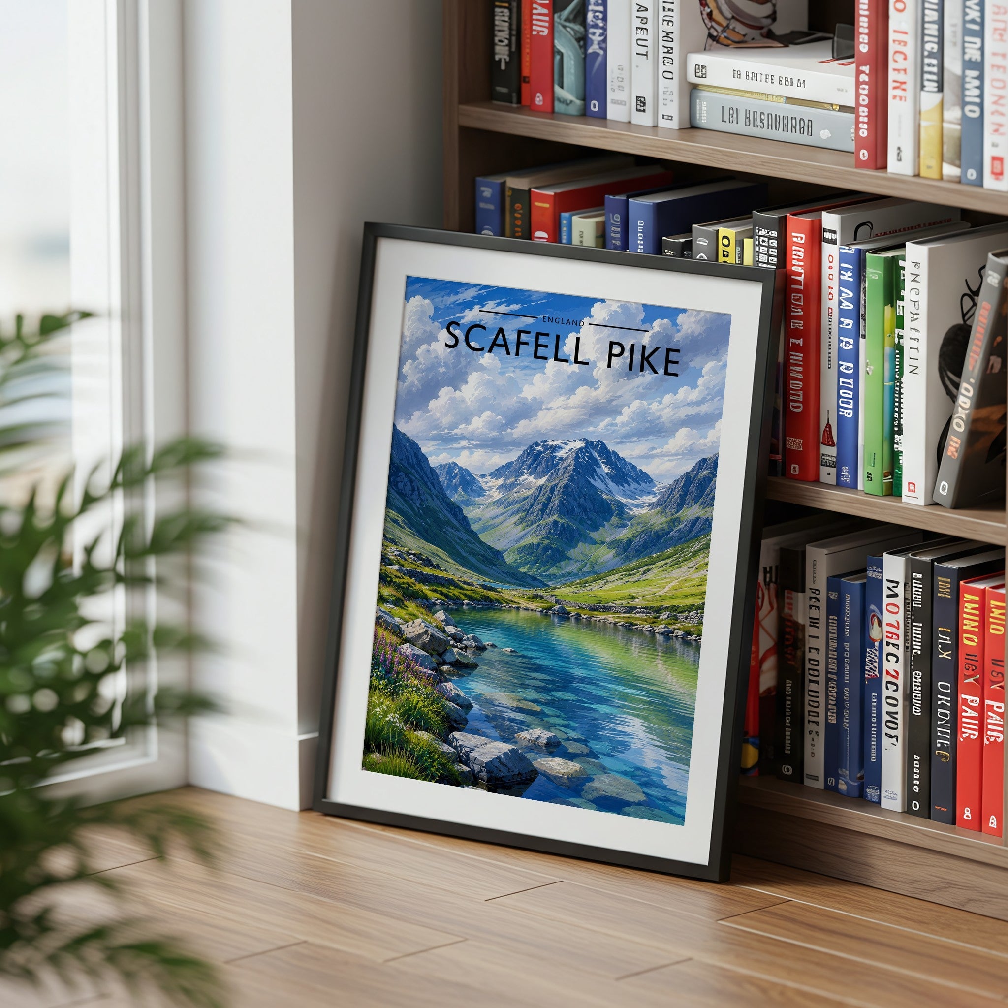 Scafell Pike Travel Poster mounted in a black frame