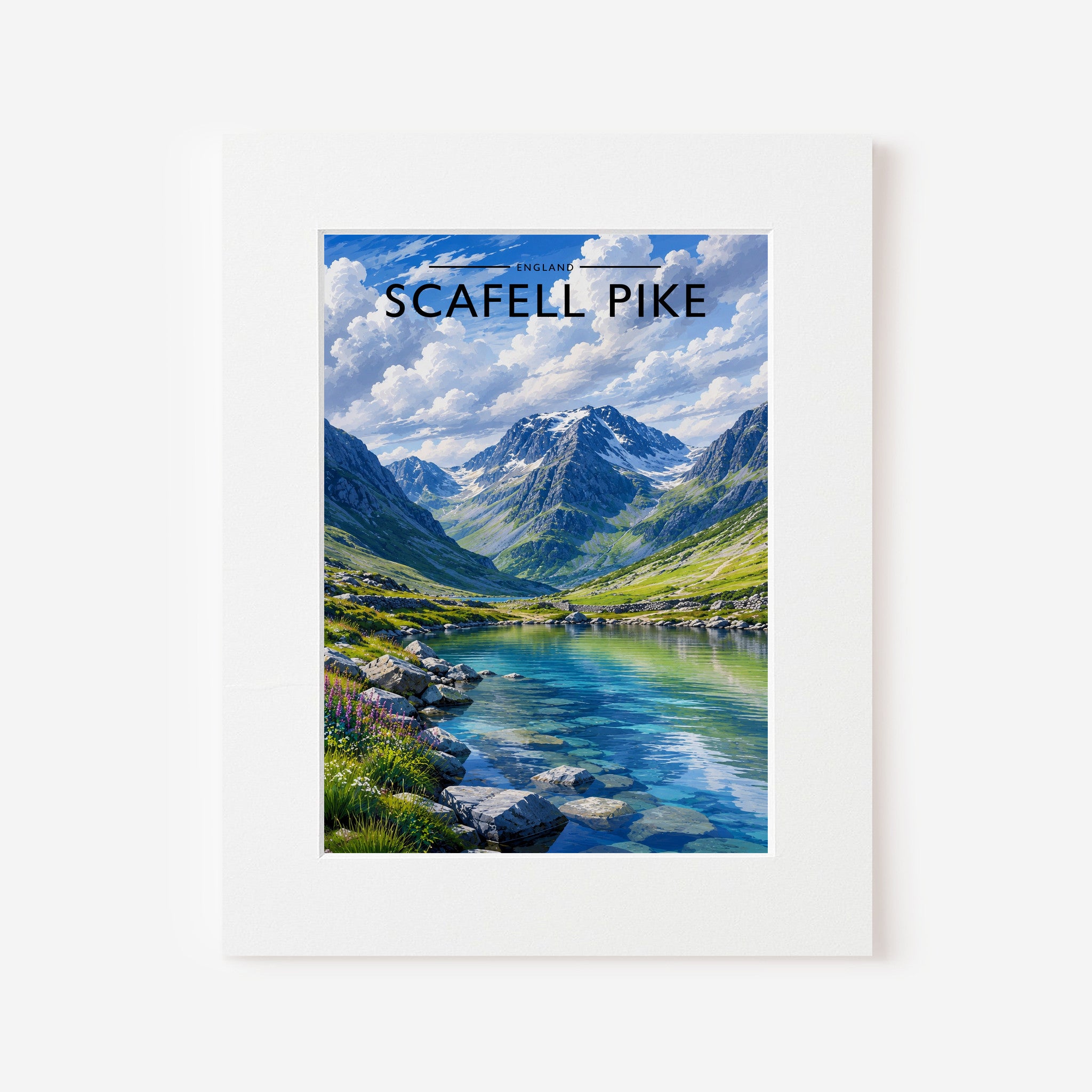 Scafell Pike Travel Poster in a white mount