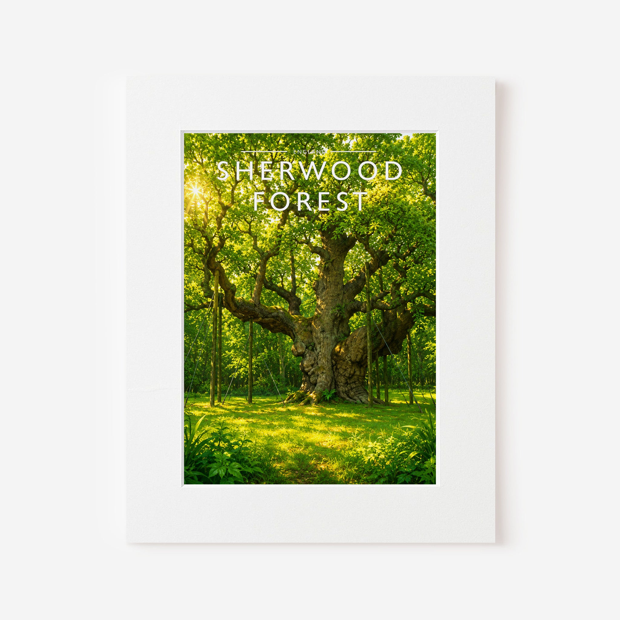 Sherwood Forest Travel Poster in a white mount