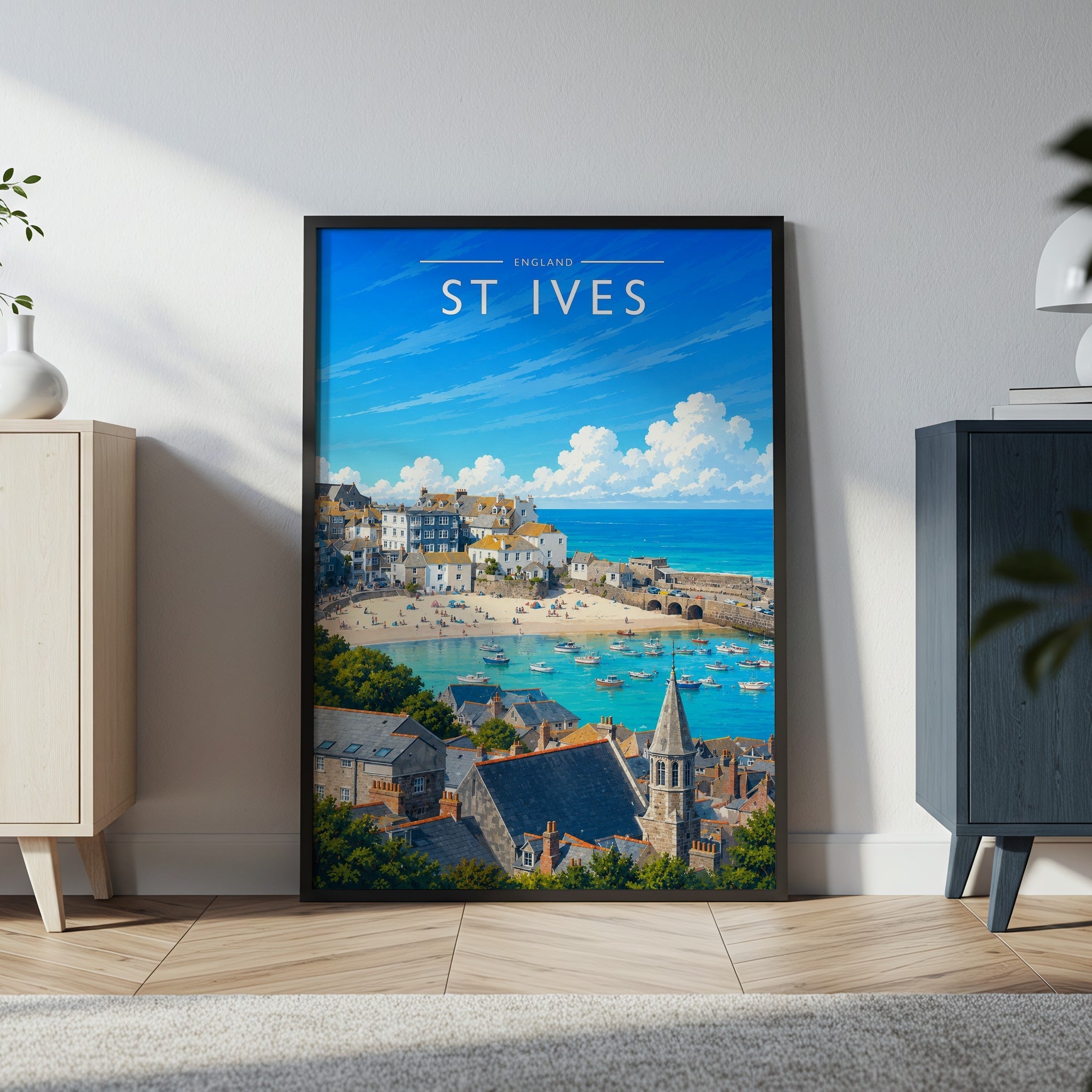 St Ives #2 Travel Poster in a black frame