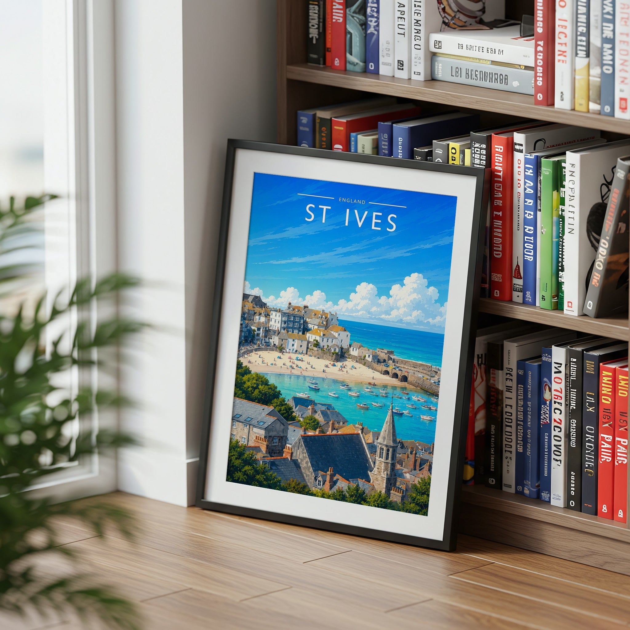 St Ives #2 Travel Poster mounted in a black frame