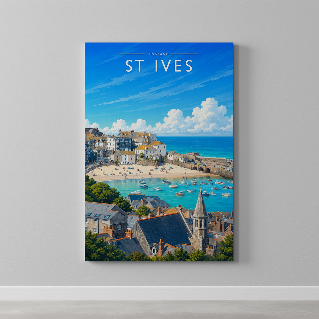 St Ives #2 Travel Poster as a gallery-wrapped canvas on a plain wall