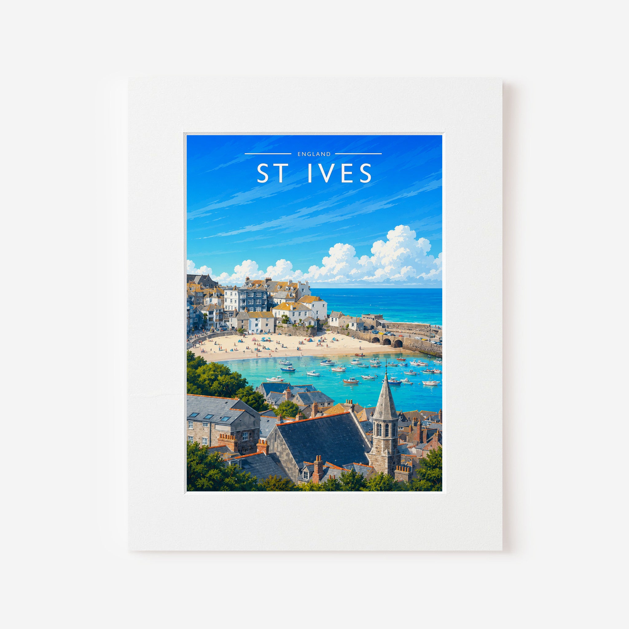 St Ives #2 Travel Poster in a white mount