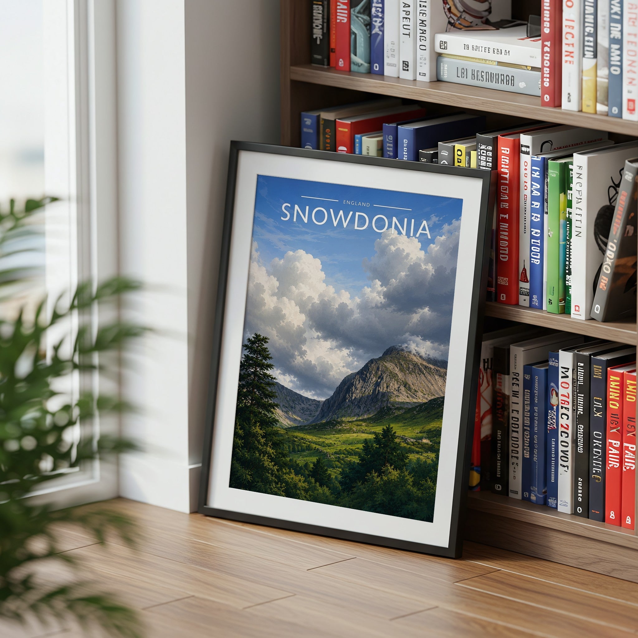 Snowdonia Travel Poster mounted in a black frame
