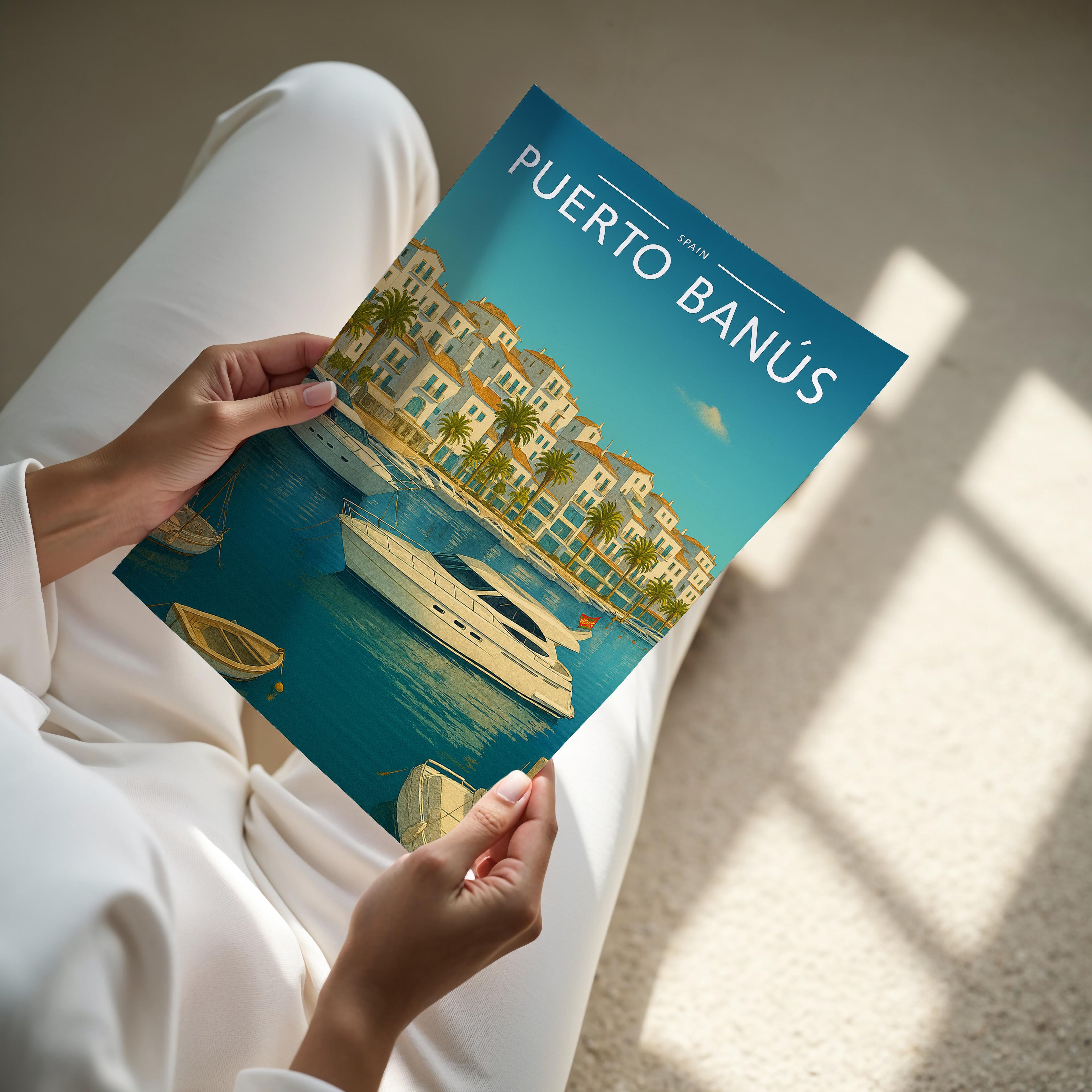 Puerto Banús Travel Poster - A4 print held in hand