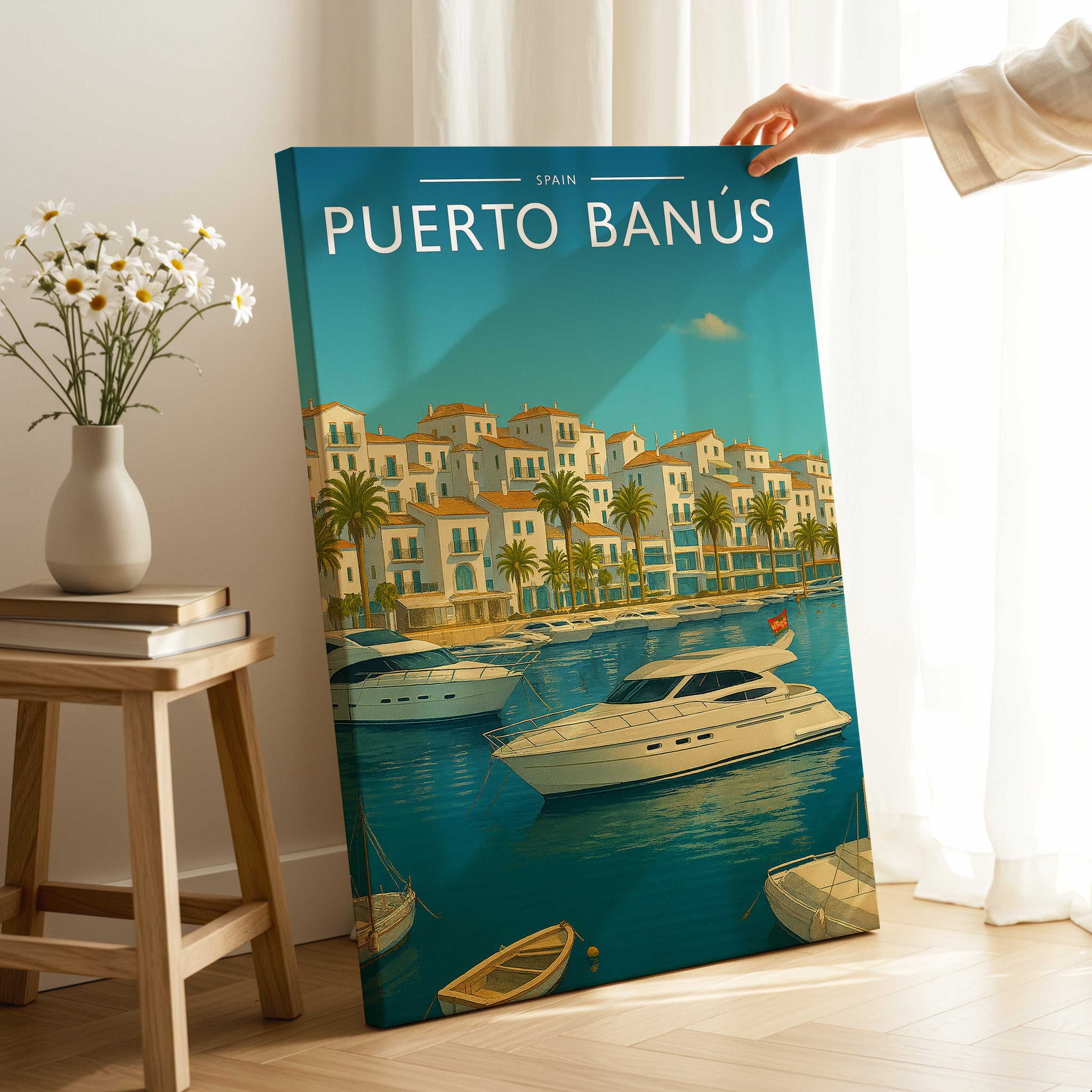Puerto Banús Travel Poster as a gallery-wrapped canvas