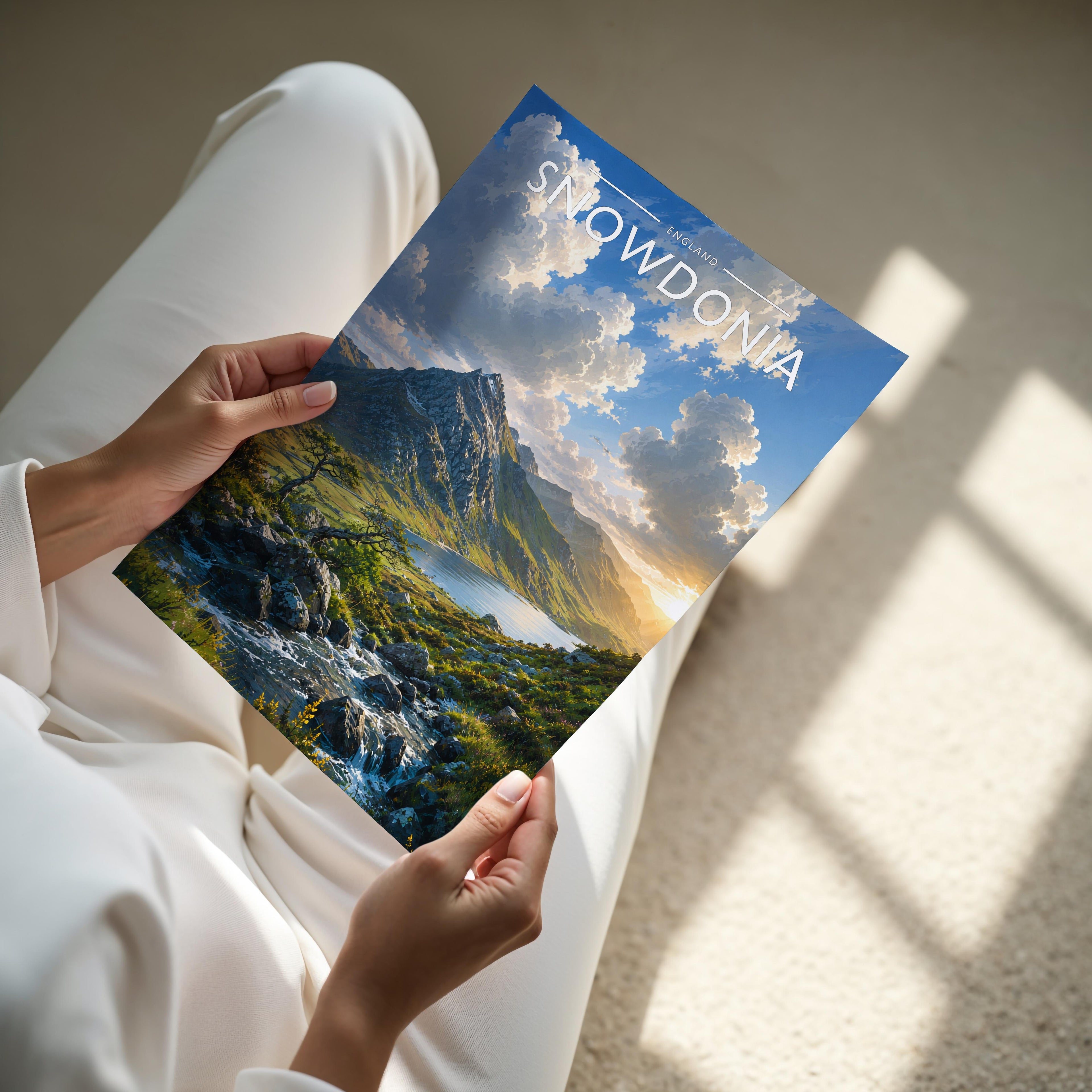Snowdonia #2 Travel Poster - A4 print held in hand