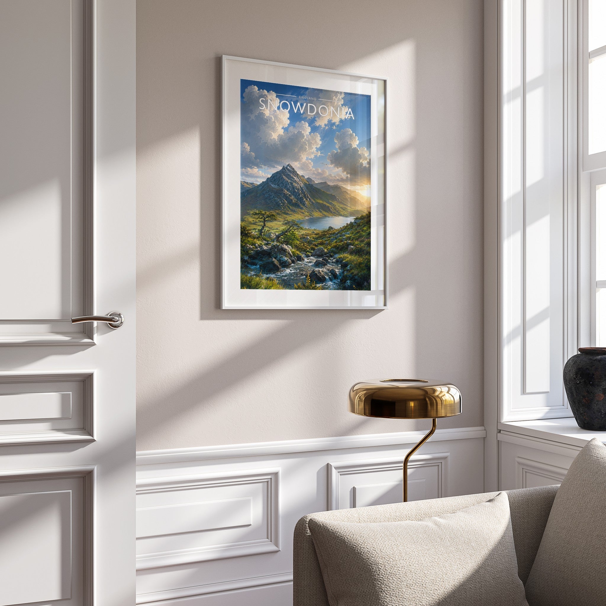 Snowdonia #2 Travel Poster mounted in a white frame