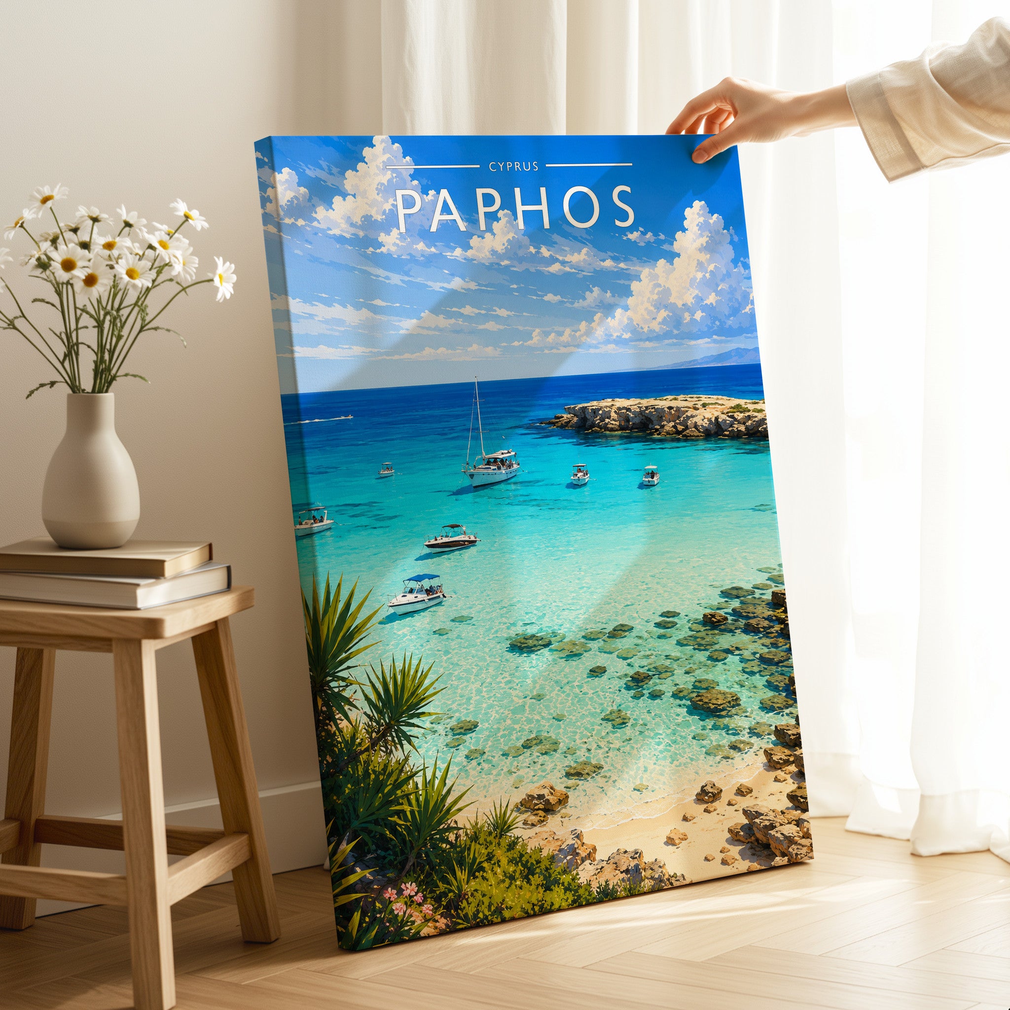 Paphos Travel Poster as a gallery-wrapped canvas