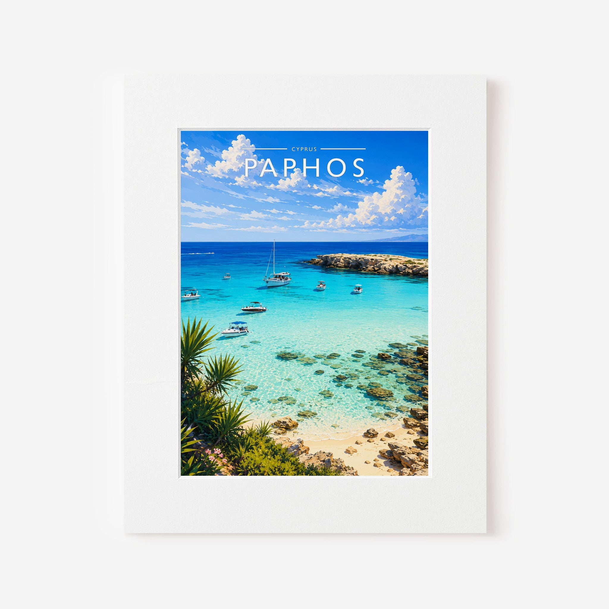 Paphos Travel Poster in a white mount